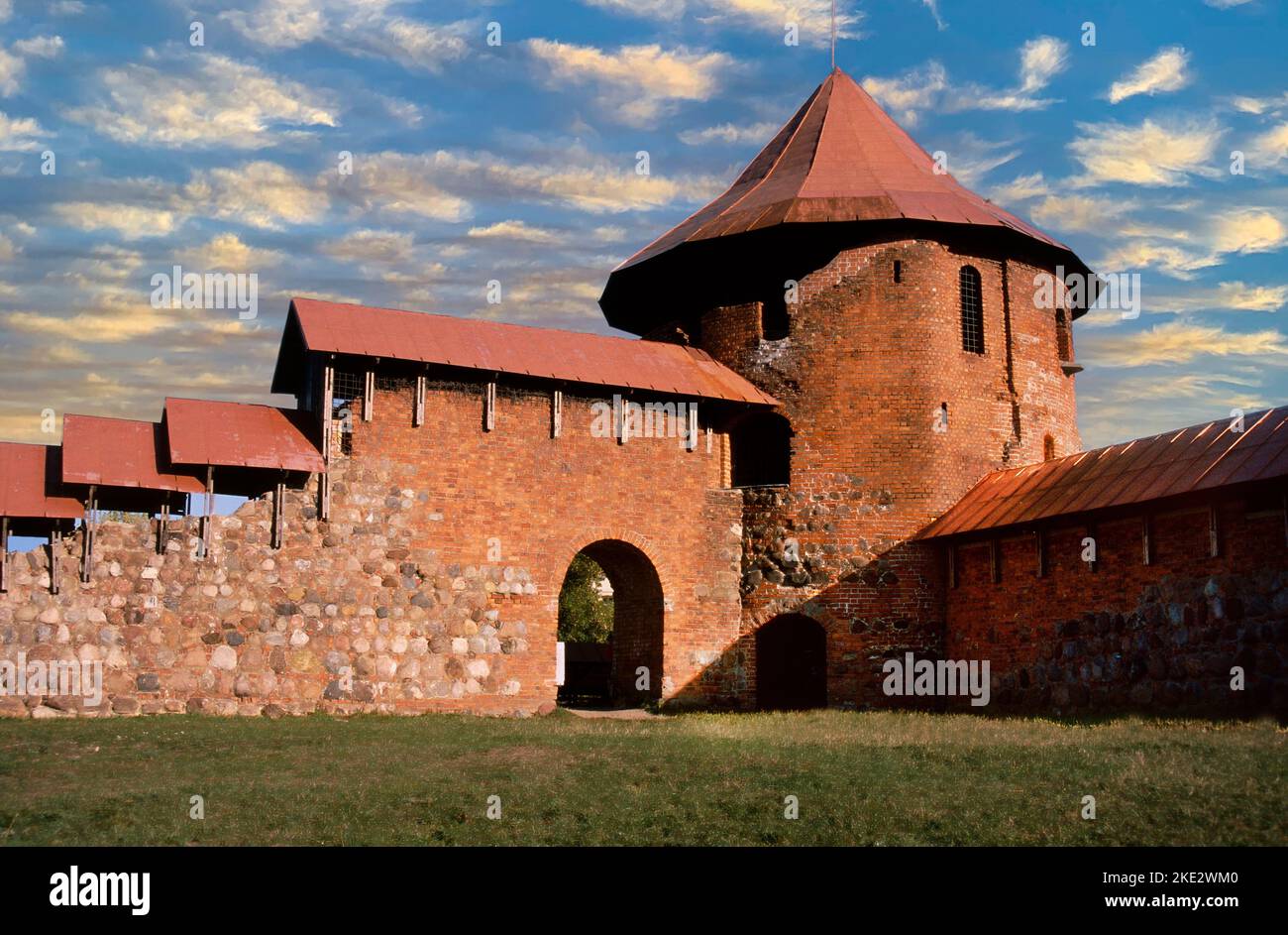 Courtyard of Trakai Castle, Lake Galve,  Lithuania (15th C) Stock Photo
