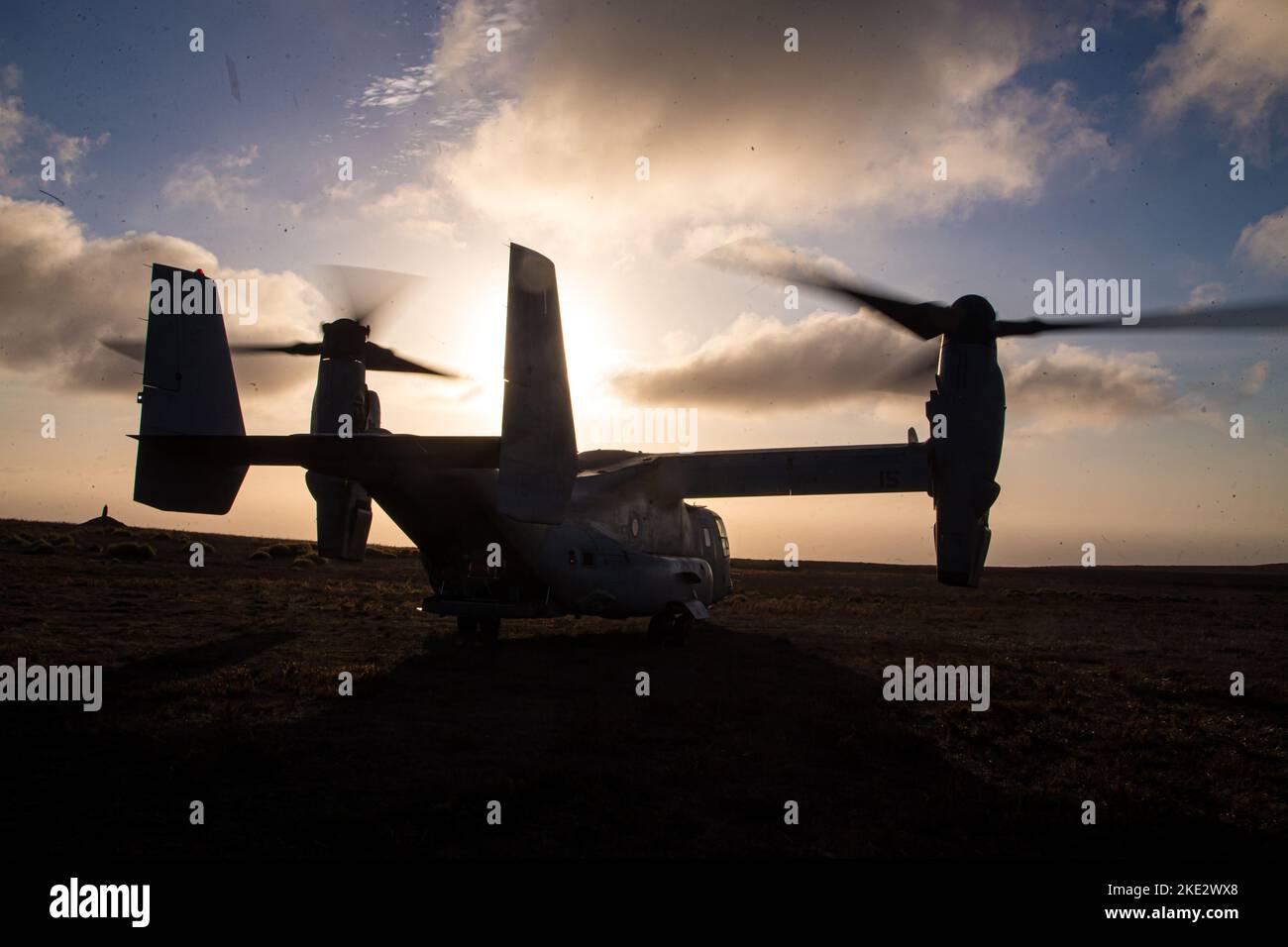 A U.S. Marine Corps MV-22B Osprey assigned to Marine Aviation Weapons and Tactics Squadron One (MAWTS-1) conducts live hoist exercises during Weapons and Tactics Instructor (WTI) course 1-23 at San Clemente Island, California, Oct. 28, 2022. WTI is a seven-week training event hosted by MAWTS-1, providing standardized advanced tactical training and certification of unit instructor qualifications to support Marine aviation training and readiness, and assists in developing and employing aviation weapons and tactics. (U.S. Marine Corps photo by Cpl. Celestino HernandezSilvar) Stock Photo