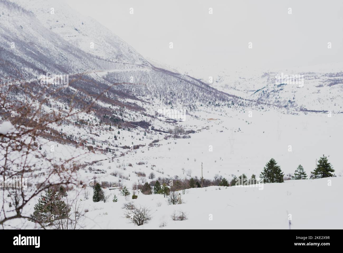 Snow covered trees, beautiful Bosnian mountain Prenj, Rujista.  Winter in Bosnia. Idyllic atmosphere. Stock Photo