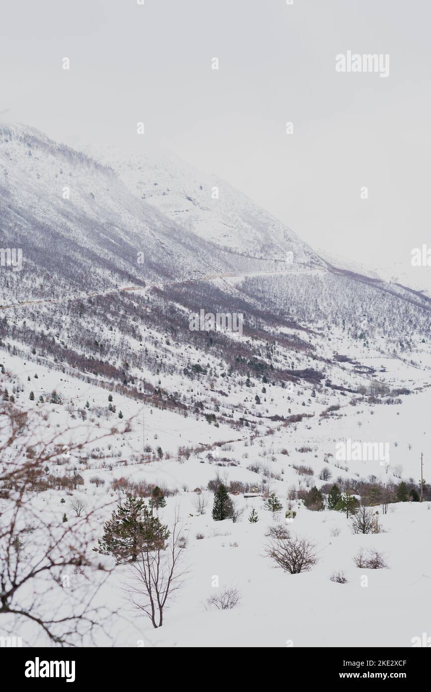 Snow covered trees, beautiful Bosnian mountain Prenj, Rujista.  Winter in Bosnia. Idyllic atmosphere. Stock Photo