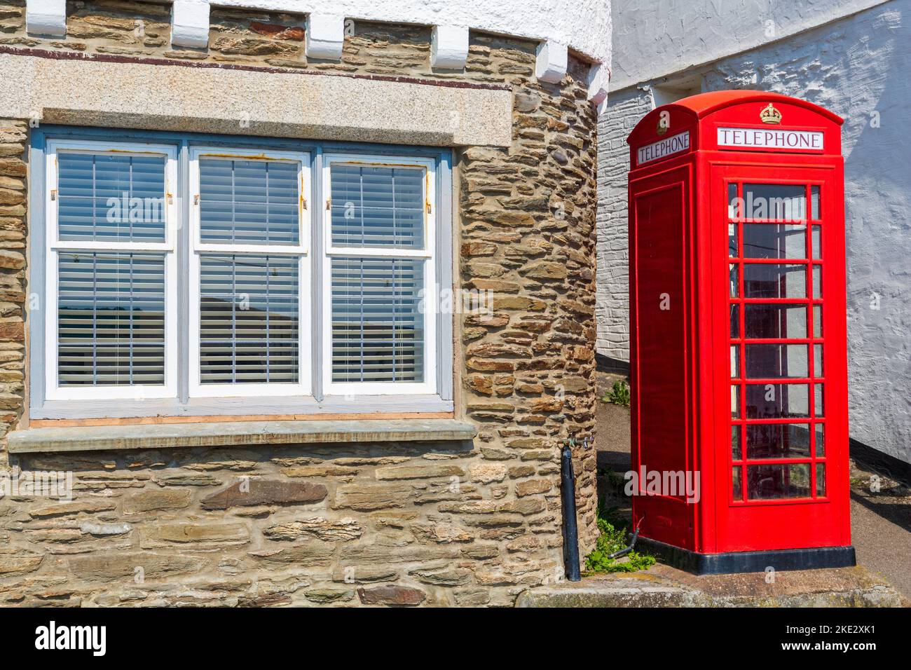 Old Phone Box, St. Mawes Village, Falmouth, Cornwall, England,United Kingdom Stock Photo