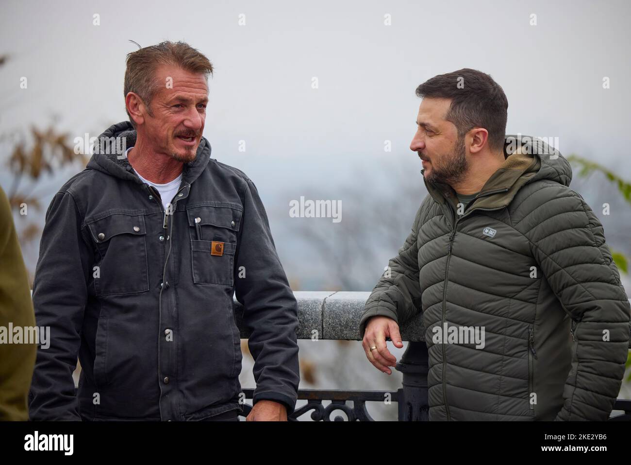 Ukraine President Volodymyr Zelensky held a meeting with American actor, filmmaker, screenwriter and producer, Oscar winner Sean Penn, who is coming to Ukraine for the third time during the full-scale invasion of Russia.  The Head of State thanked Sean Penn for the attention and support for Ukraine and its people since the beginning of this war.   Volodymyr Zelenskyy spoke about the current situation in the country. The interlocutors discussed the possibilities for supporting Ukraine and keeping the world's attention focused on the tragic events that are taking place. Stock Photo