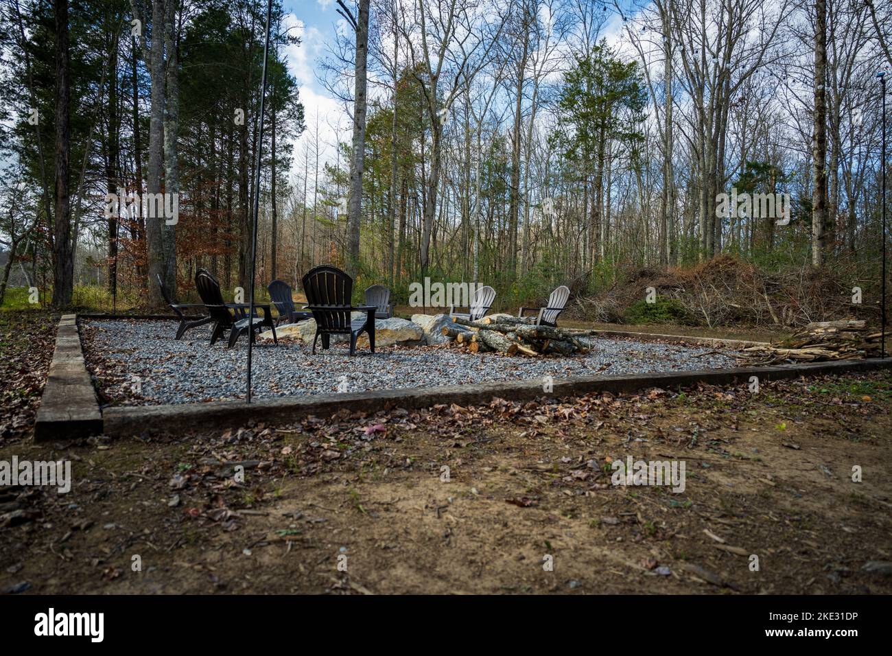 fire pit in the woods Stock Photo Alamy