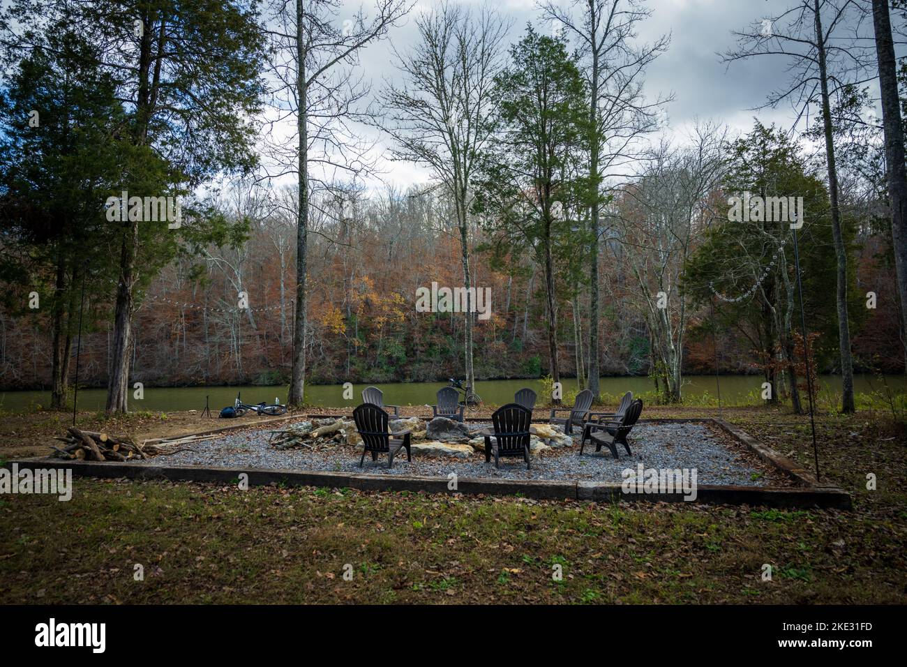 fire pit in the woods Stock Photo Alamy