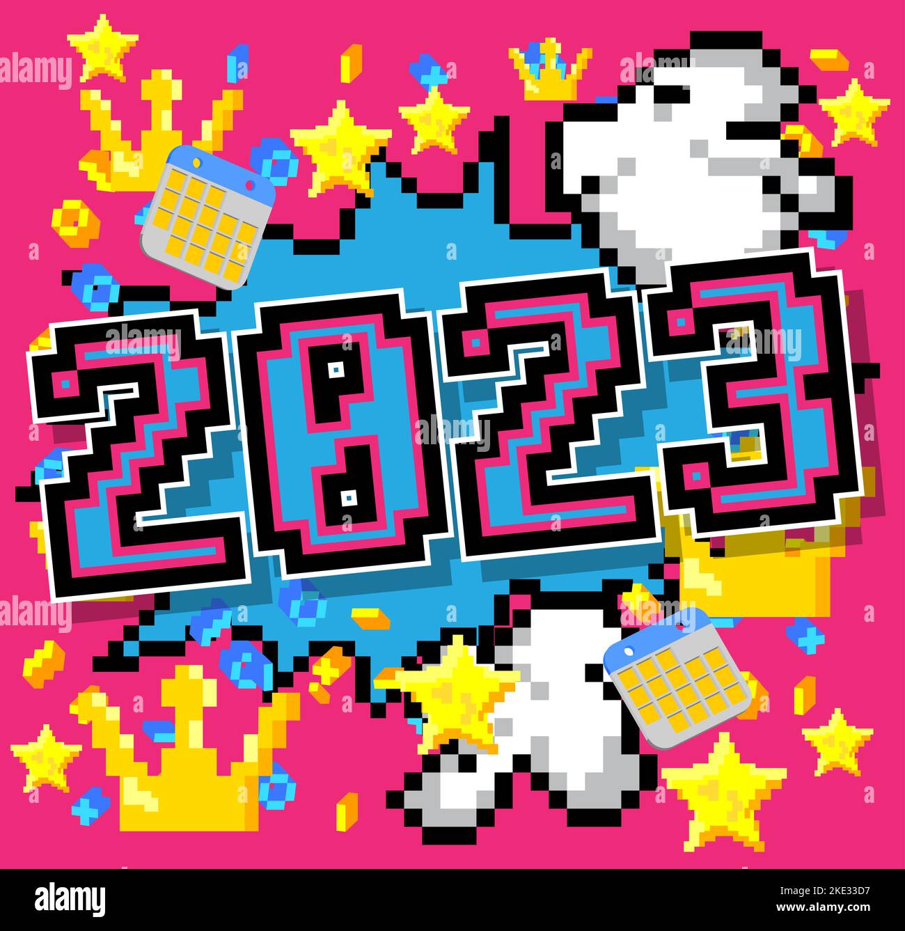 2023. Pixelated number with geometric graphic background. Vector ...