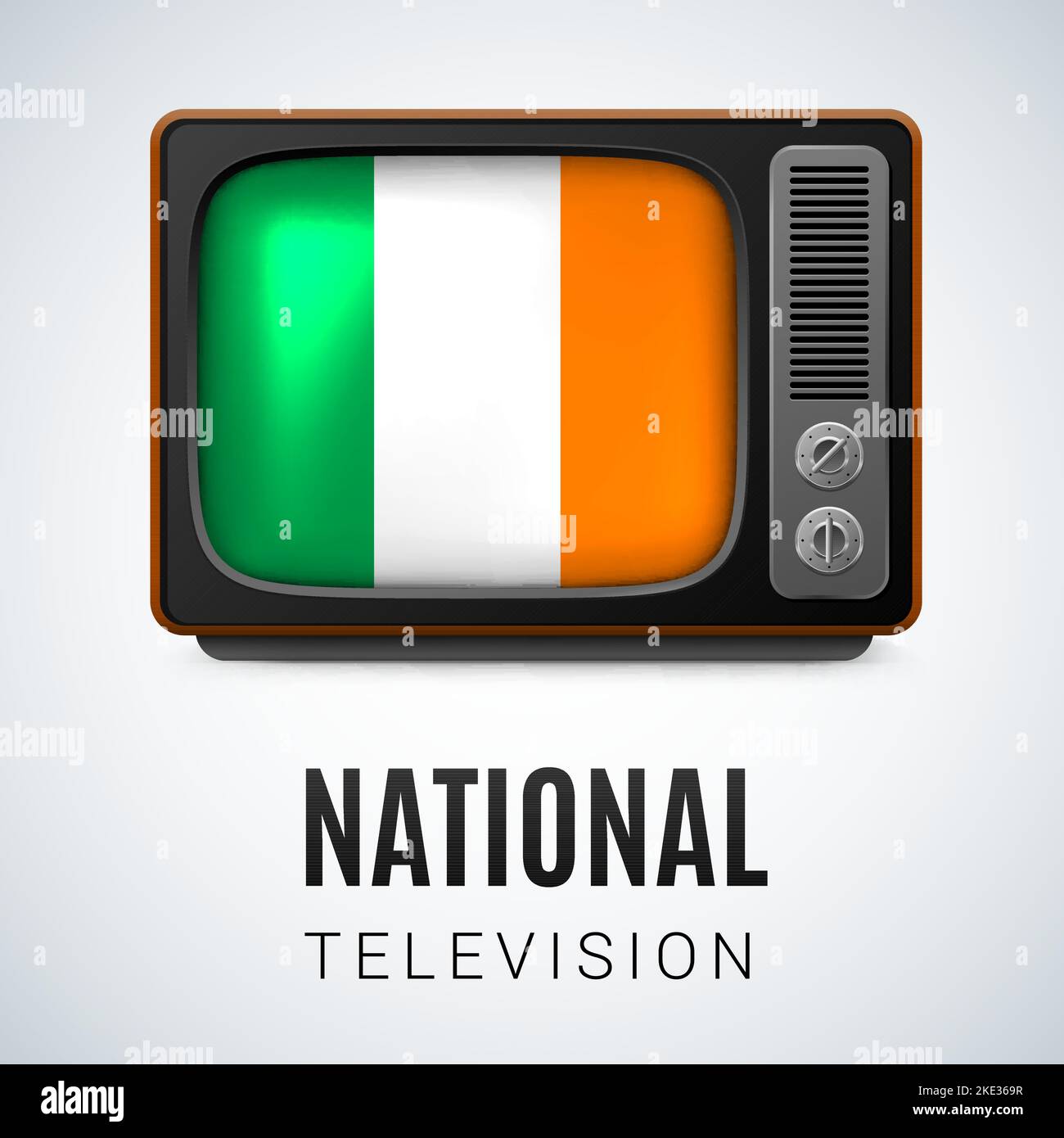 Vintage TV and Flag of Ireland as Symbol National Television. Button with Irish flag Stock Vector