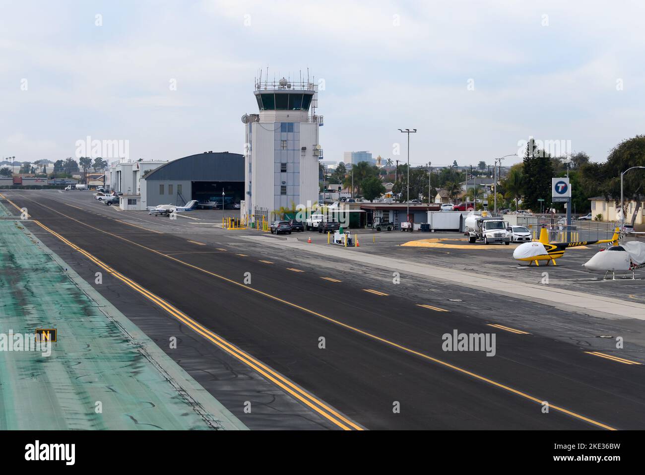 Ramp of Star Helicopters at Hawthorne Municipal Airport and air traffic