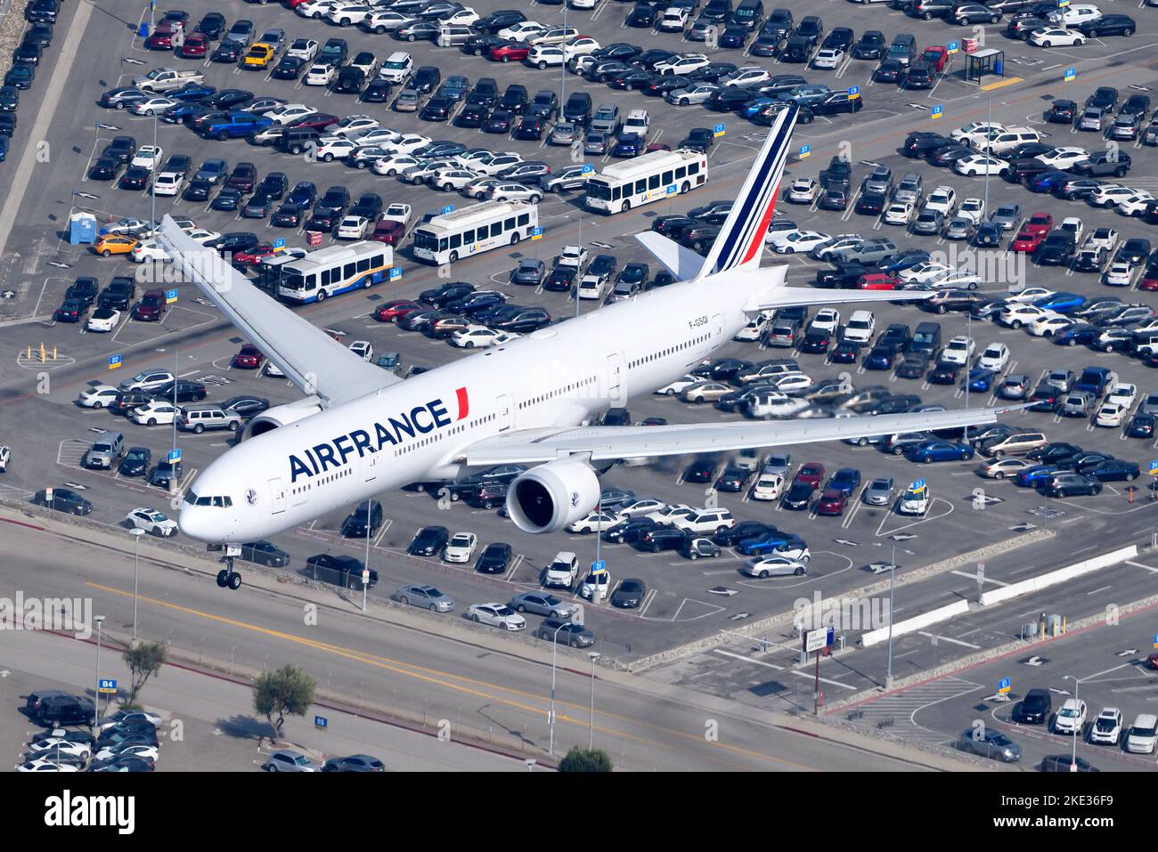 Air France Boeing 777 aircraft. Airplane of french airline and 777-300ER model. Air France plane F-GSQI. Stock Photo