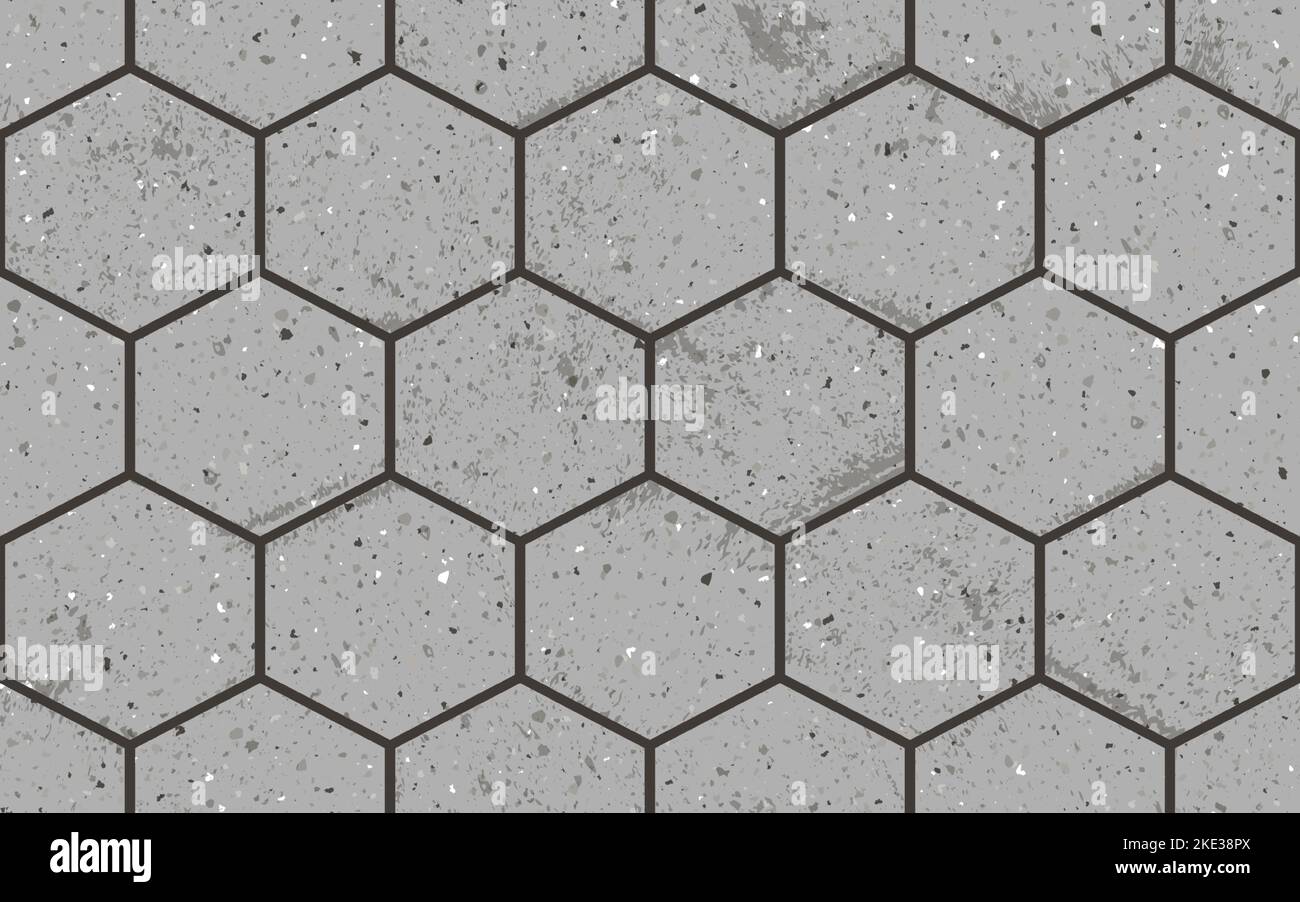 Seamless pattern of pavement with hexagon textured concrete bricks Stock Vector