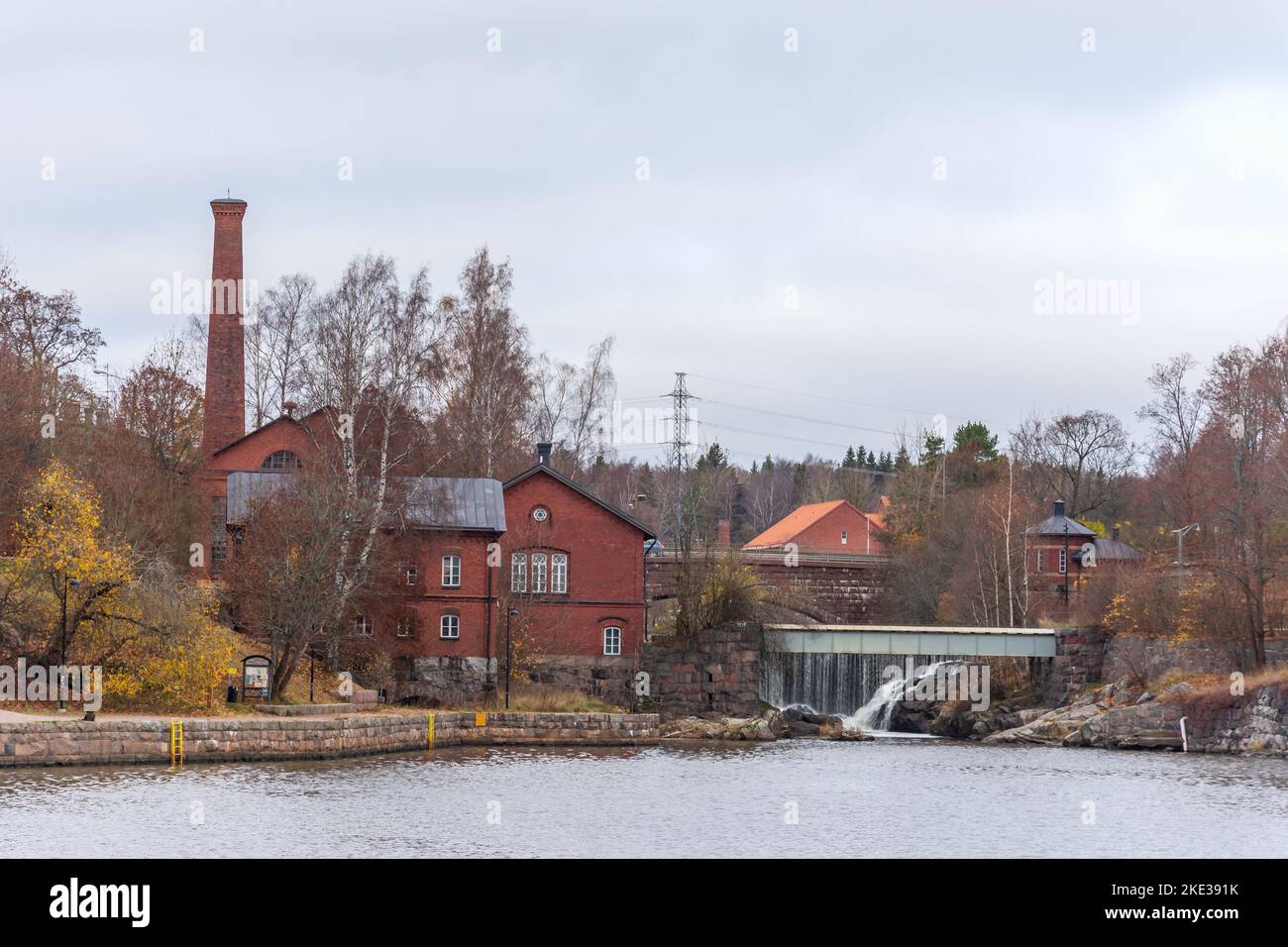 Vanhakaupunki hydropower plant by Vantaanjoki river in Helsinki old town in Finland Stock Photo