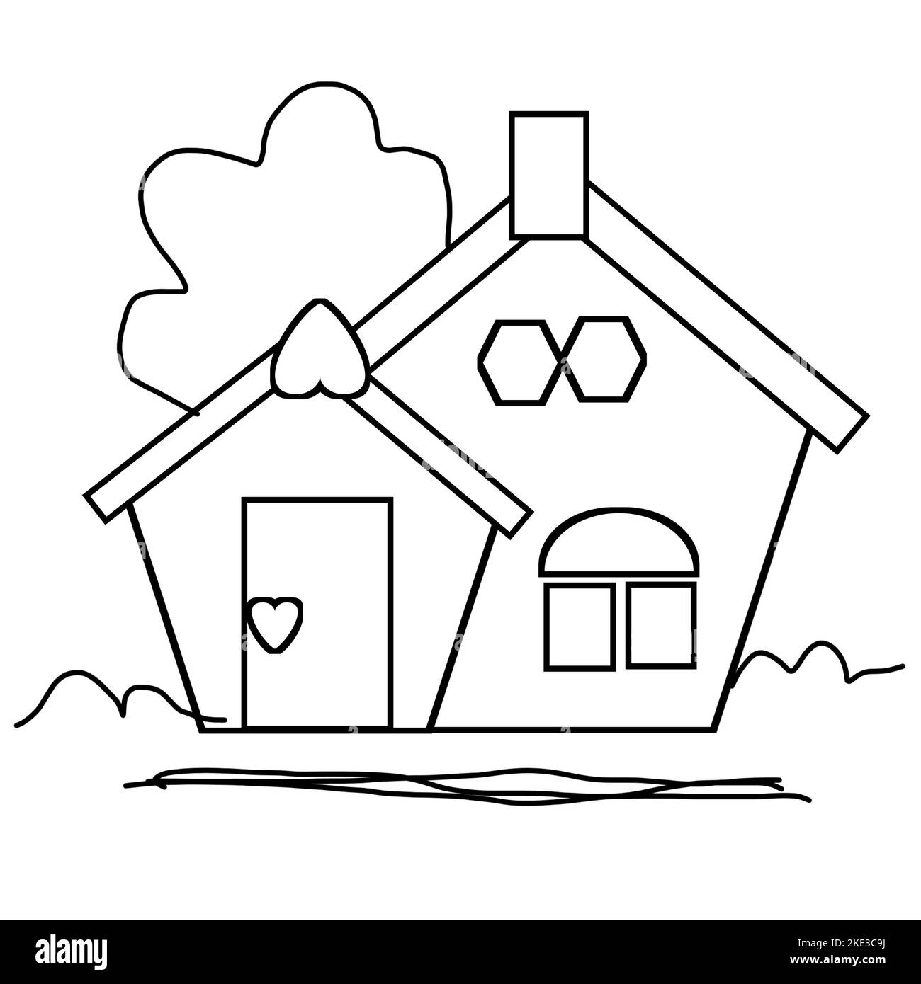 Coloring page of house of geometric shapes Stock Photo Alamy