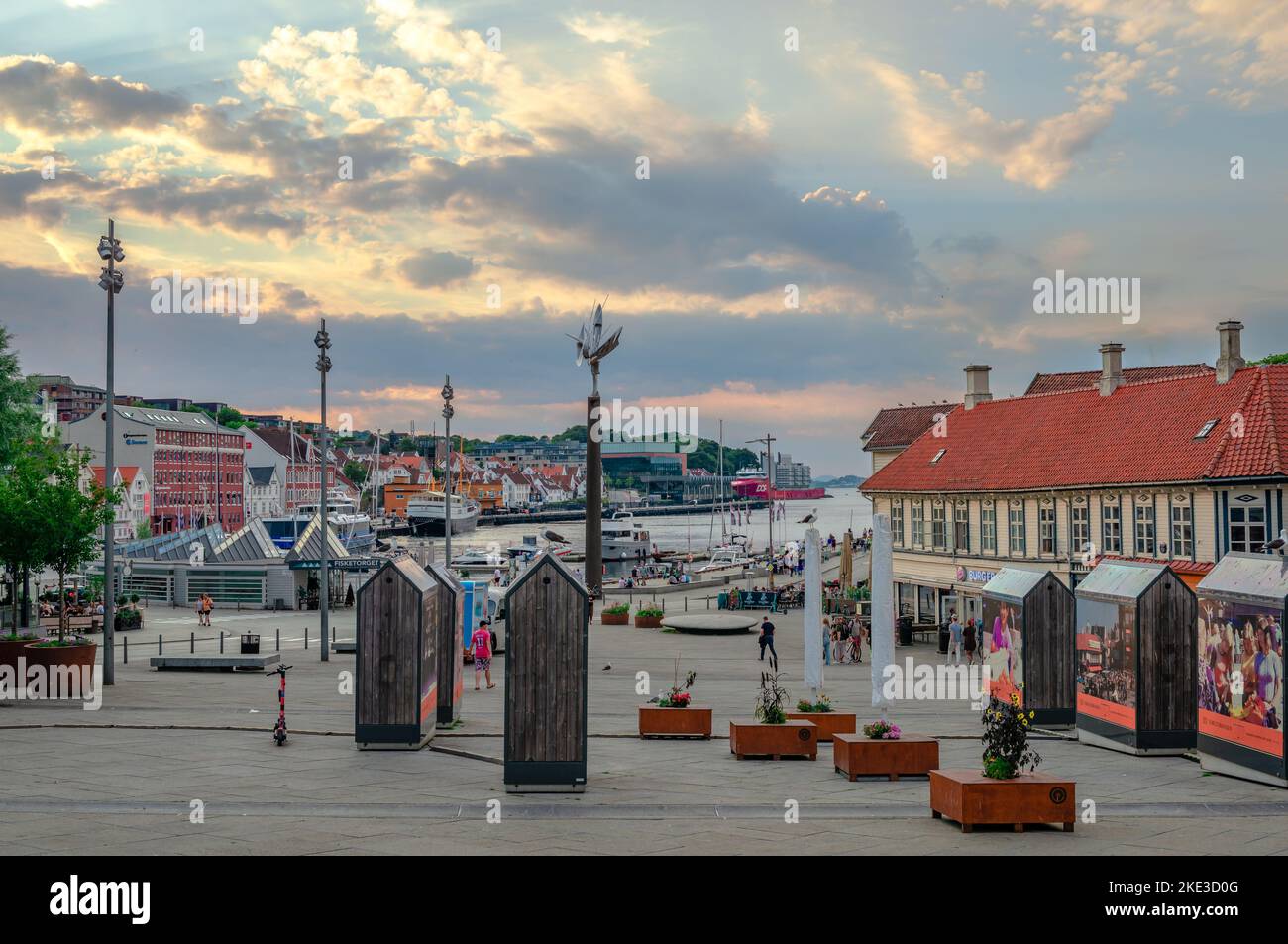 Stavanger, Norway - August 14 2022: View of Strandkaien quay in Vagen, the port area of the city, at sunset. Stock Photo