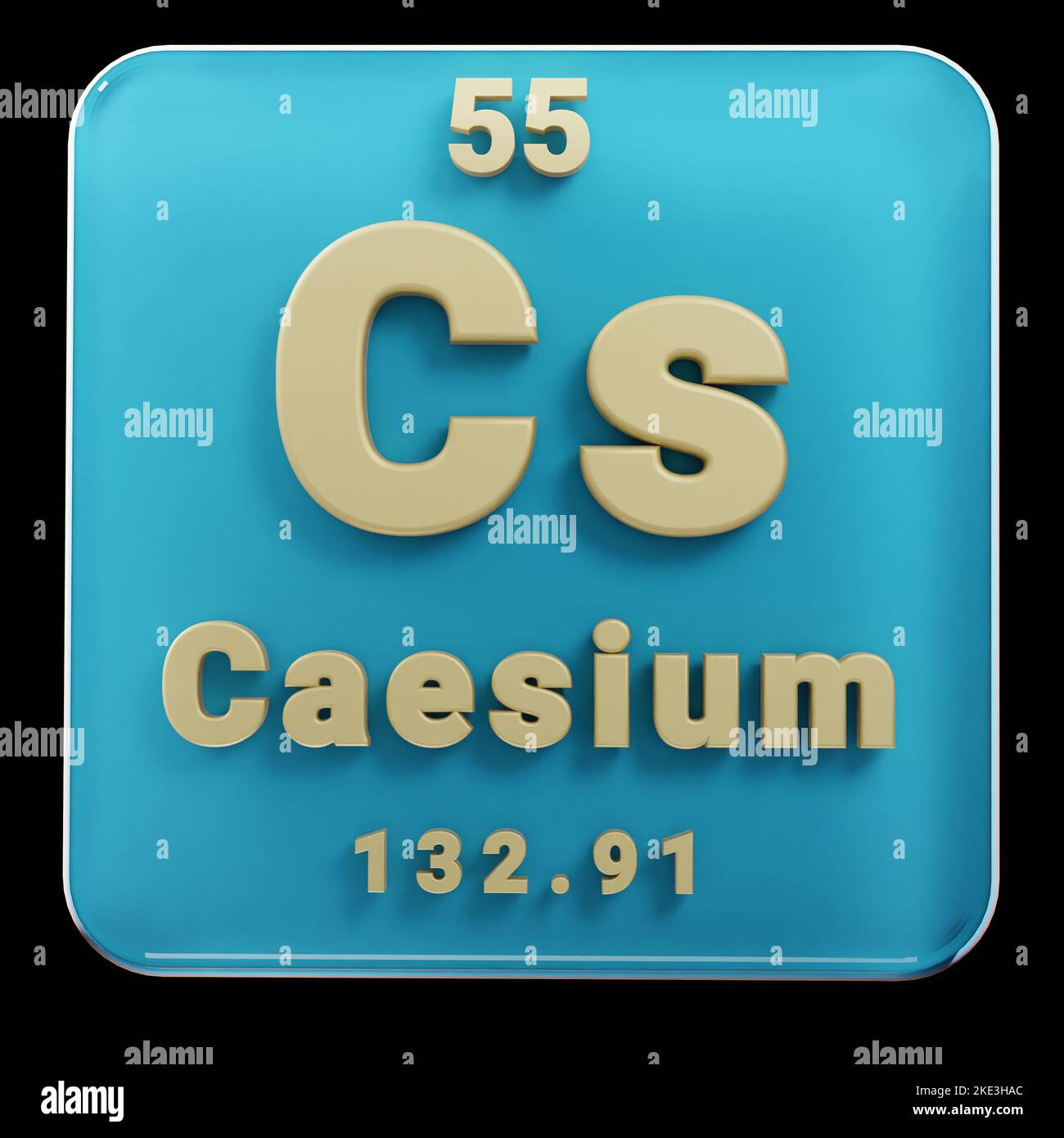 Beautiful abstract illustrations Standing black and red Caesium  element of the periodic table. Modern design with golden elements, 3d rendering illus Stock Photo