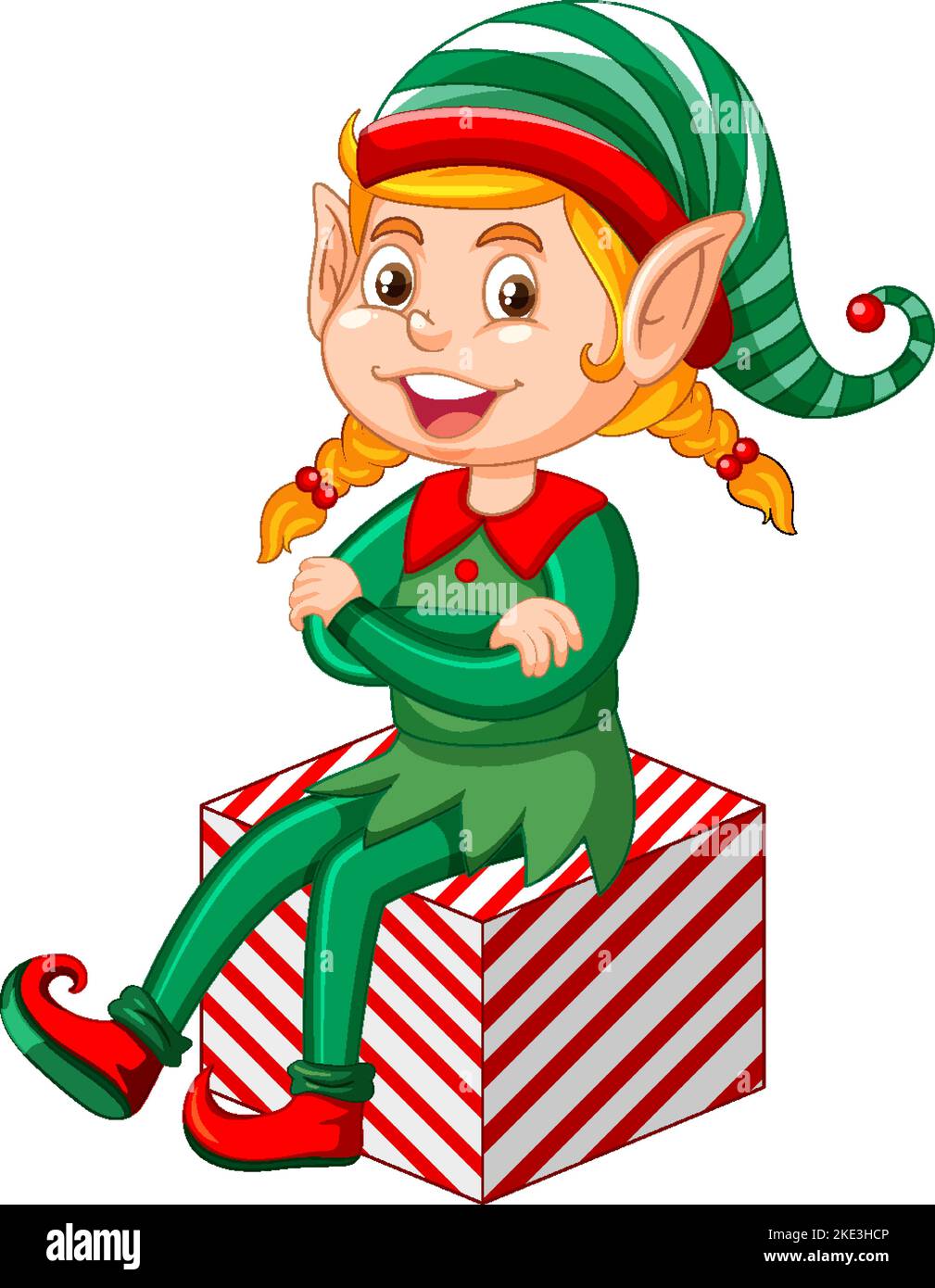 Cute kid wearing elf costume cartoon illustration Stock Vector