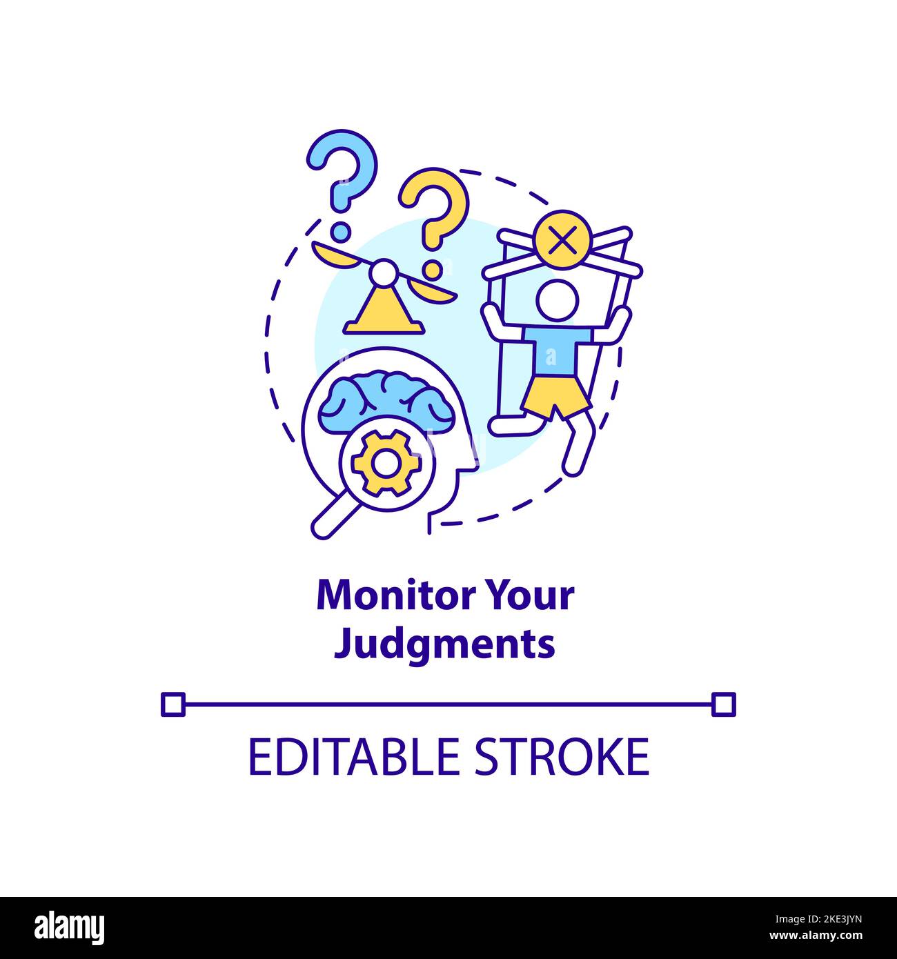 Monitor your judgments concept icon Stock Vector