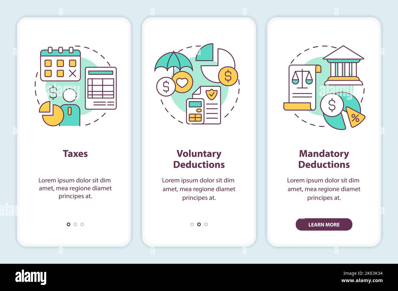 Payroll deductions types onboarding mobile app screen Stock Vector ...