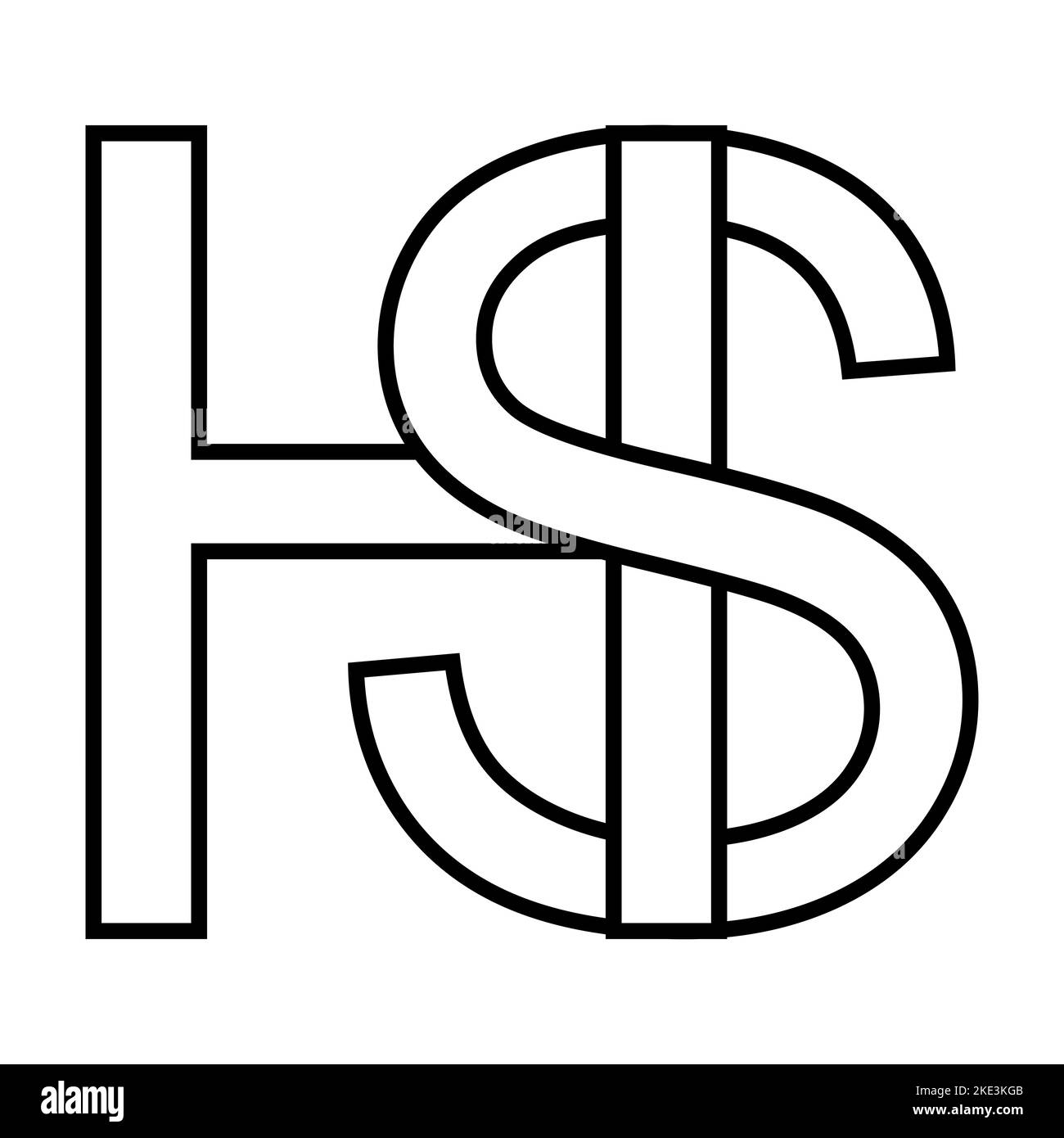 Logo sign hs sh icon nft interlaced letters s h Stock Vector