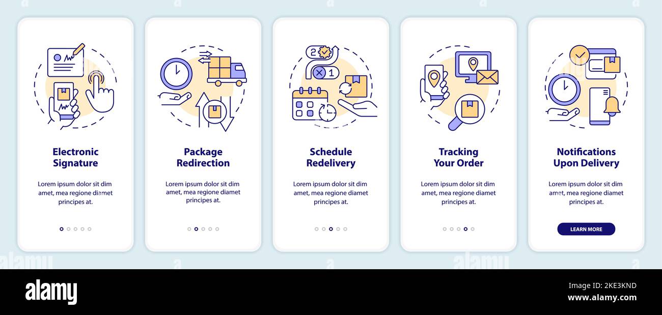 Postal Services Examples Onboarding Mobile App Screen Stock Vector Postal Services Examples Onboarding Mobile App Screen Stock Vector