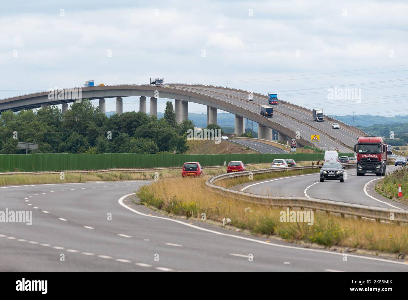 Sheppey Crossing bridge and A249 road viewed from the Isle of Sheppey