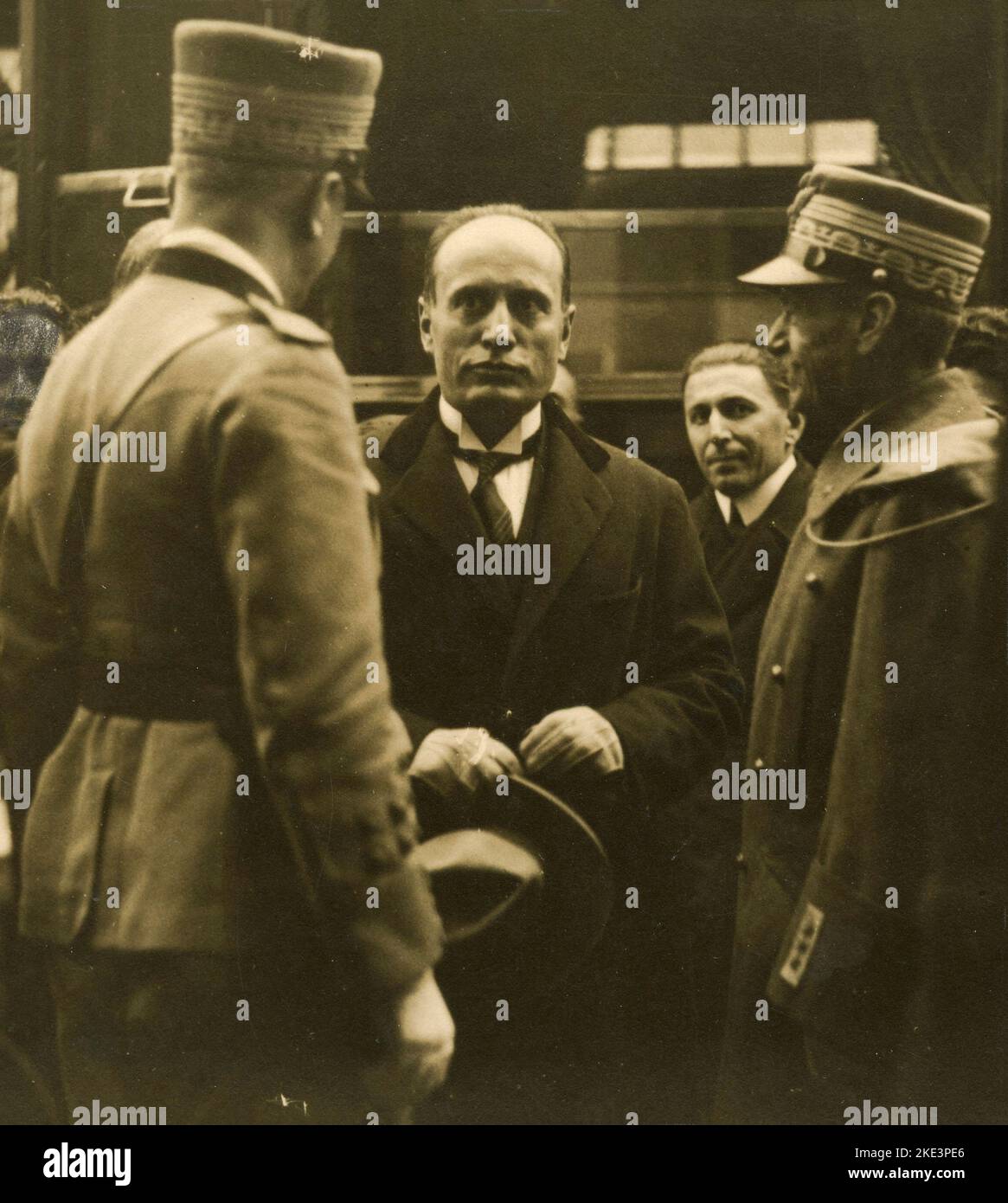 Italian politician, PM and dictator Benito Mussolini with Pietro Badoglio and Giardini, Italy 1930s Stock Photo