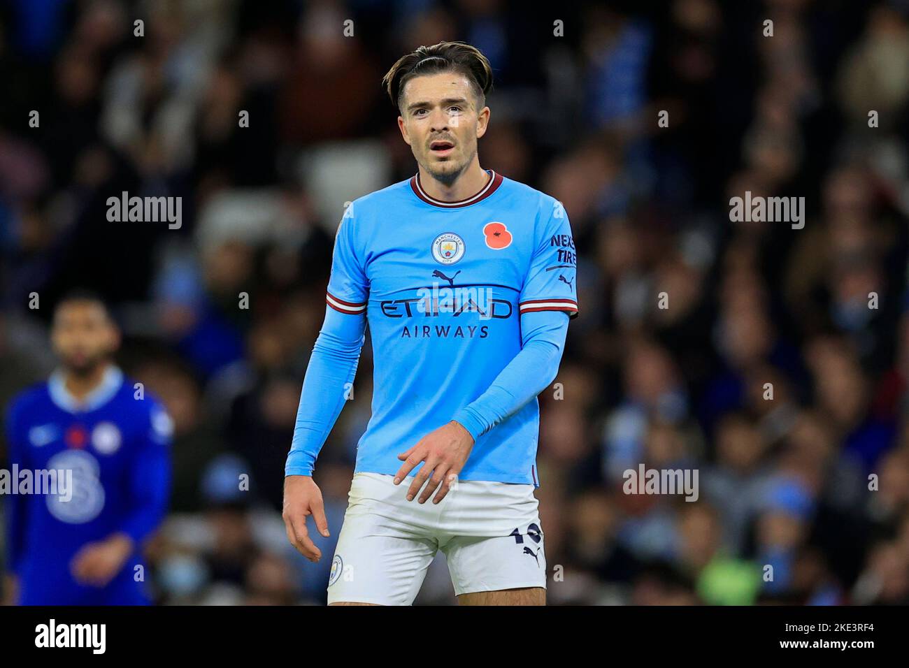 Jack Grealish #10 of Manchester City during the Carabao Cup Third Round match Manchester City vs Chelsea at Etihad Stadium, Manchester, United Kingdom, 9th November 2022  (Photo by Conor Molloy/News Images) Stock Photo