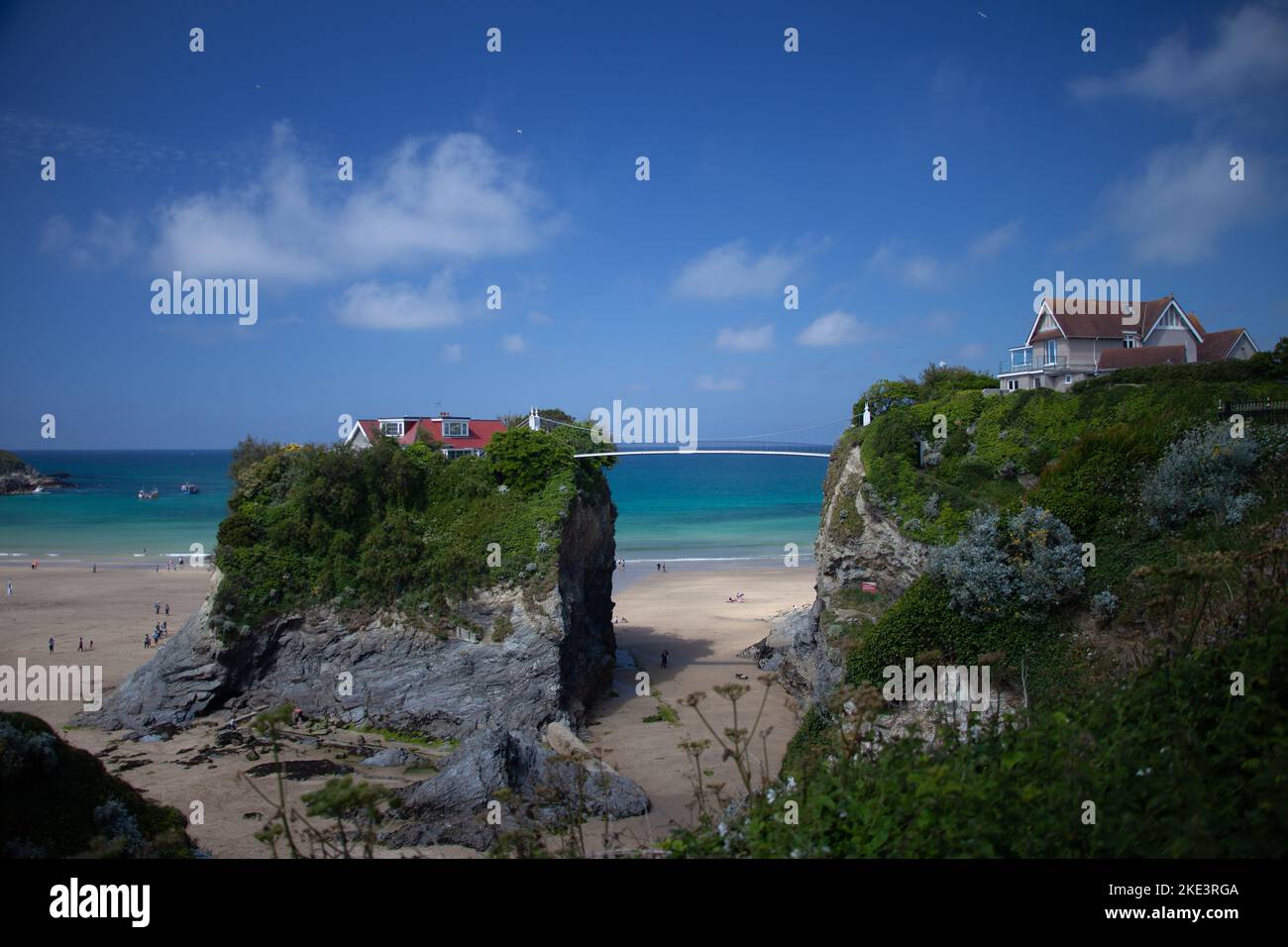 A House on the Rocks. Building on Rock with Rope Bridge Inbetween Stock ...