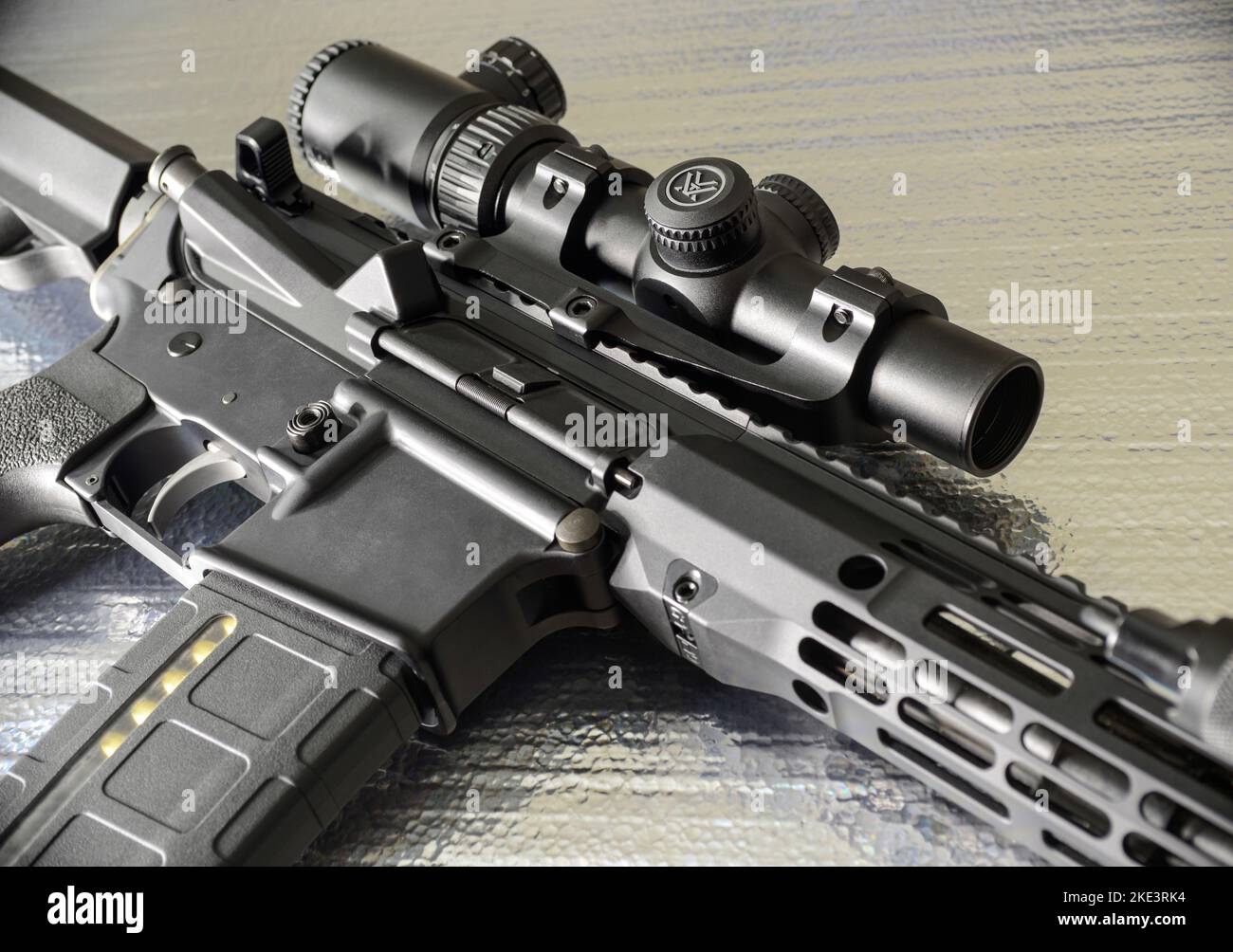 AR15 semi-automatic rifle with LPVO optic Stock Photo