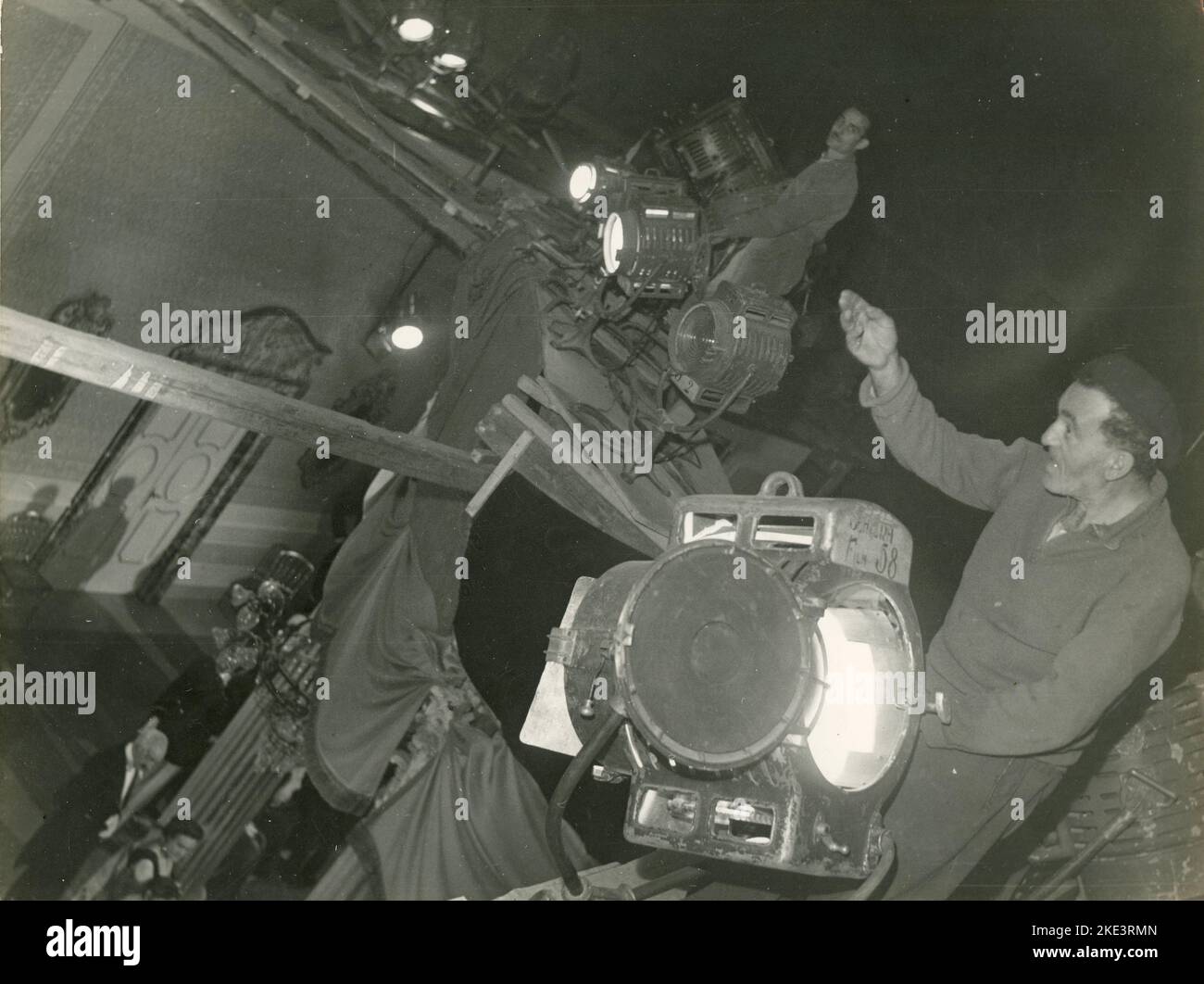 Lighting up the scene for the film shooting at Cinecittà Studios, Rome