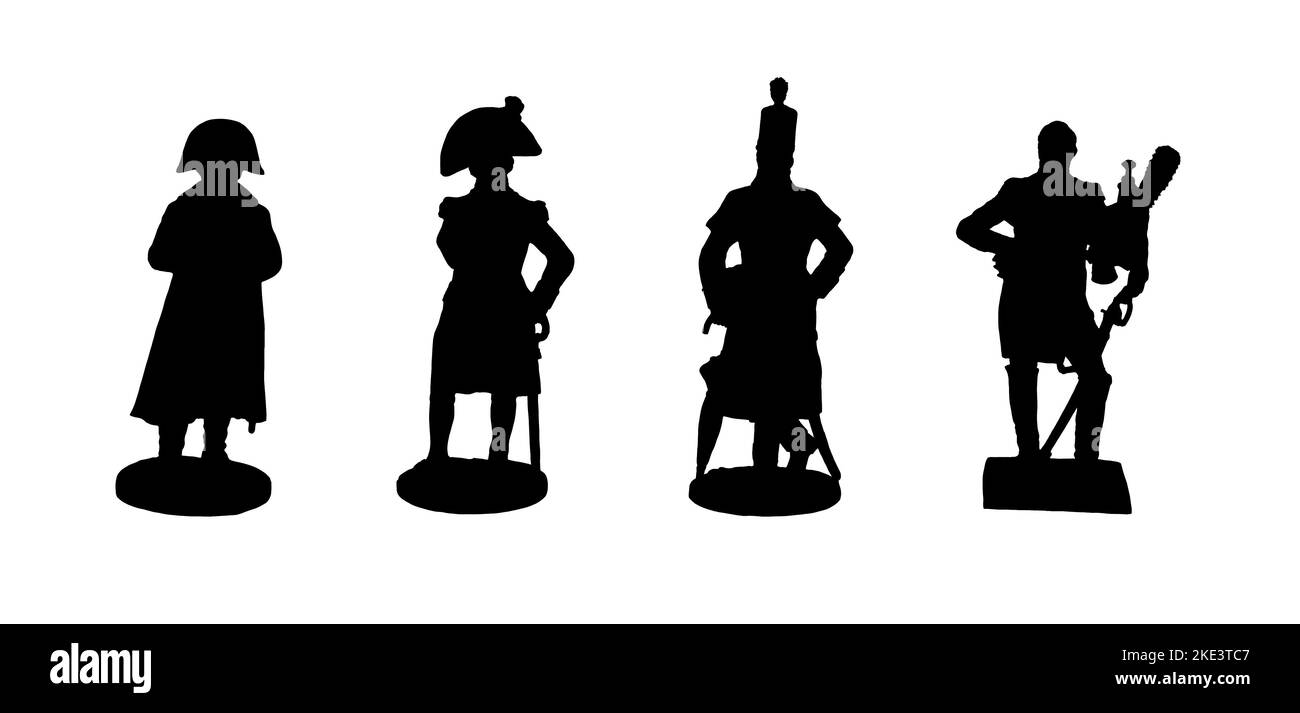 Napoleon Bonaparte, Horatio Nelson, English officer and French dragoon. Historical figures. Silhouette drawing. Stock Photo