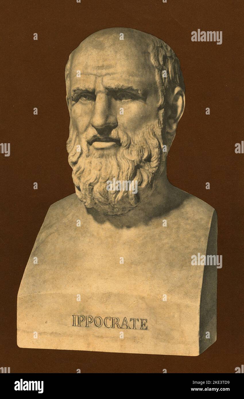 Marble bust of Greek physician Hippocrates of Kos, 1920s Stock Photo