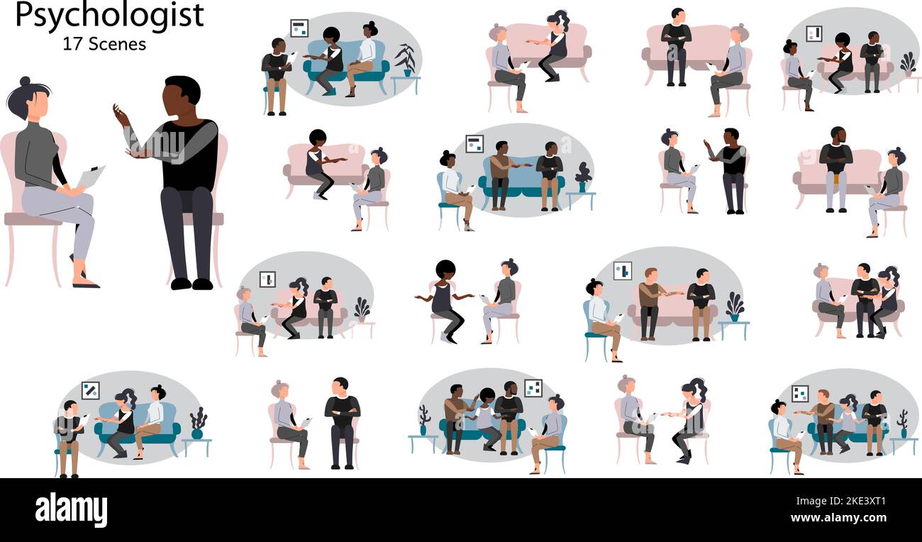 Set of psychologist counceling single people and couples. Stock Vector