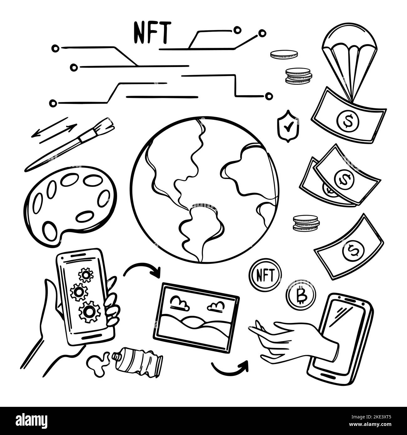 NFT MARKET BUYING Store Online Selling Of Arts And Musical Works For Crypto Network Technology For Trade Marketplace With Non-fungible Token For Comme Stock Vector