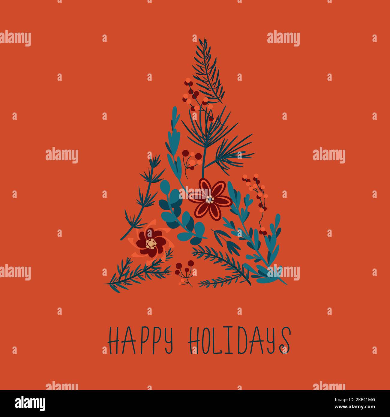 New Year Tree Shape Winter Greeting Card Stock Vector