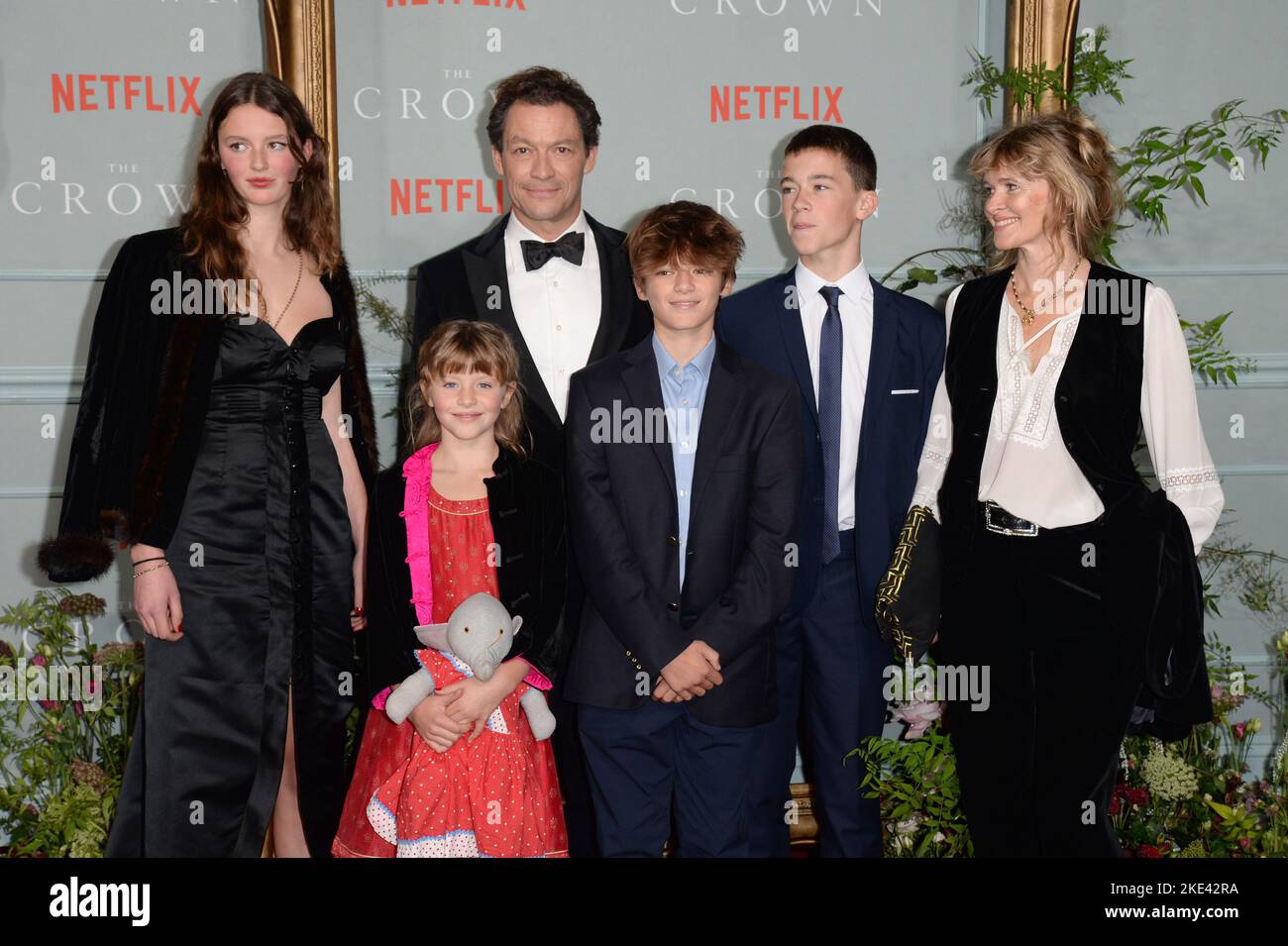Photo Must Be Credited ©Alpha Press 078237 08/10/2022 Dominic West and Catherine FitzGerald with their children Dora Senan Francis and Christabel  The Crown Season 5 Five Premiere In London Stock Photo
