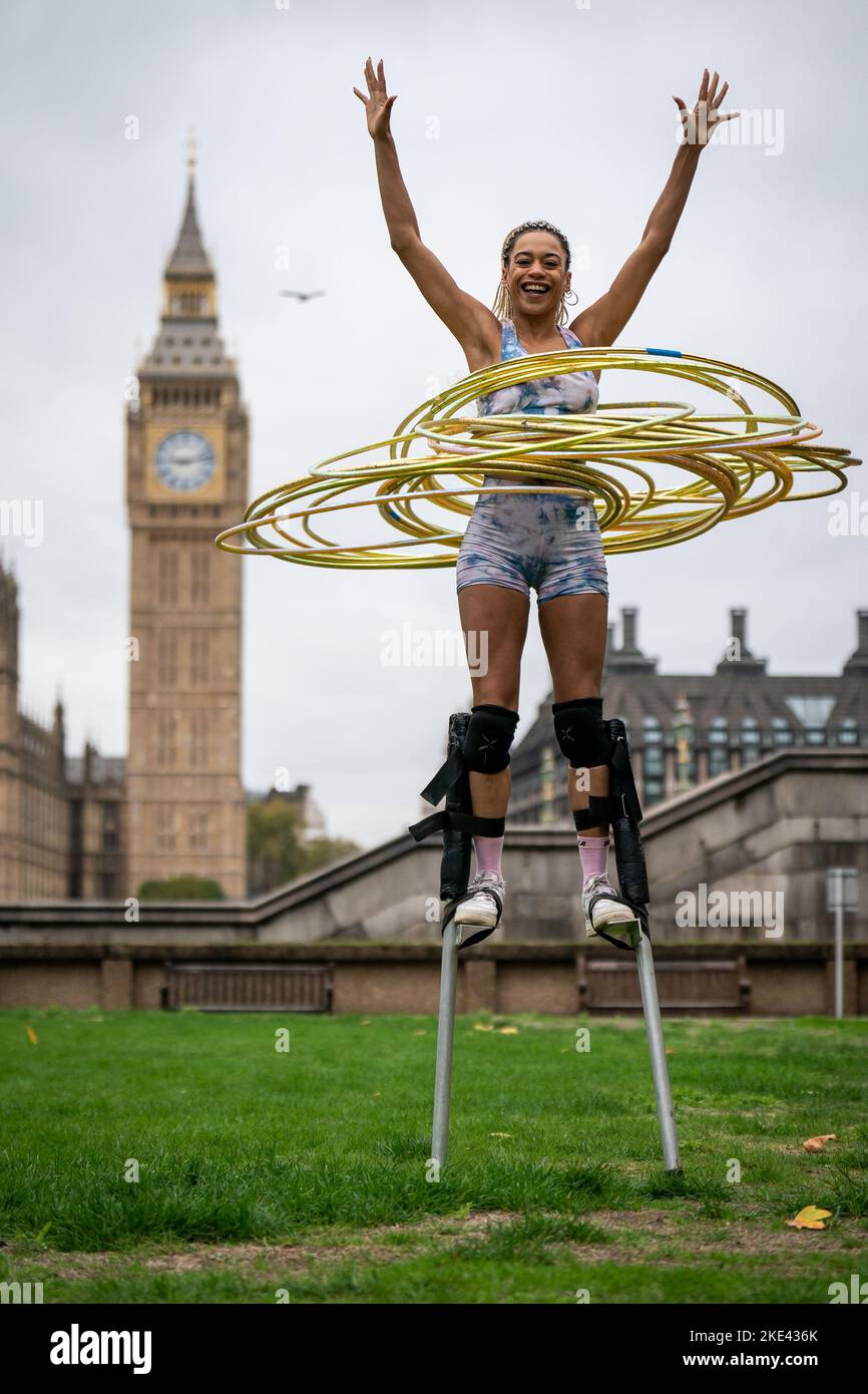 Mariam Olayiwola from London after completing the most hula hoops spun