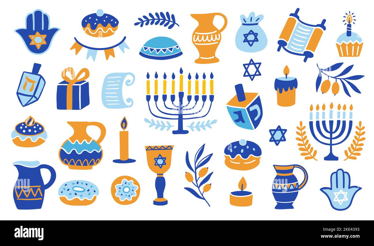 Happy Hanukkah doodle icons elements set Stock Vector Image & Art Alamy