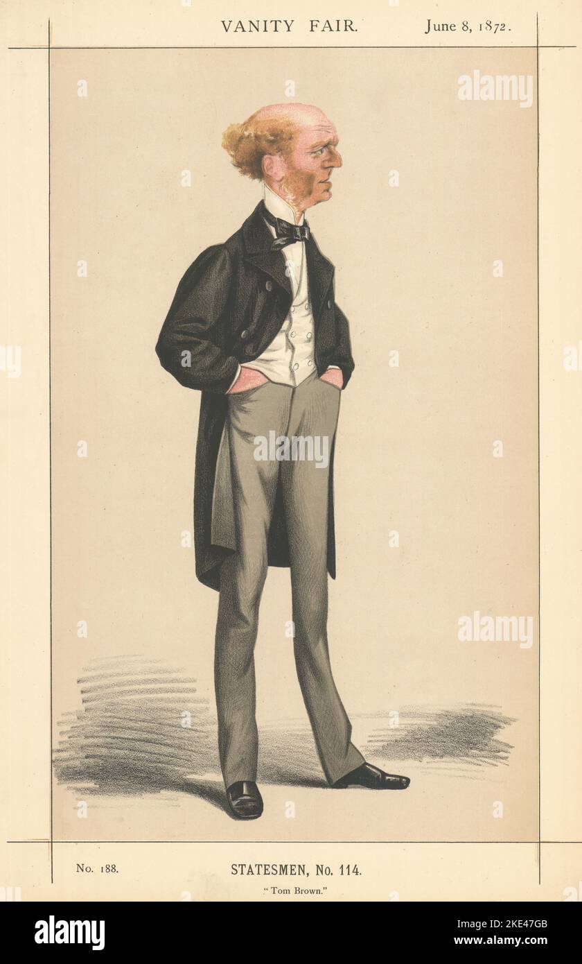 VANITY FAIR SPY CARTOON Thomas Hughes 'Tom Brown' Novelist. By Cecioni 1872 Stock Photo