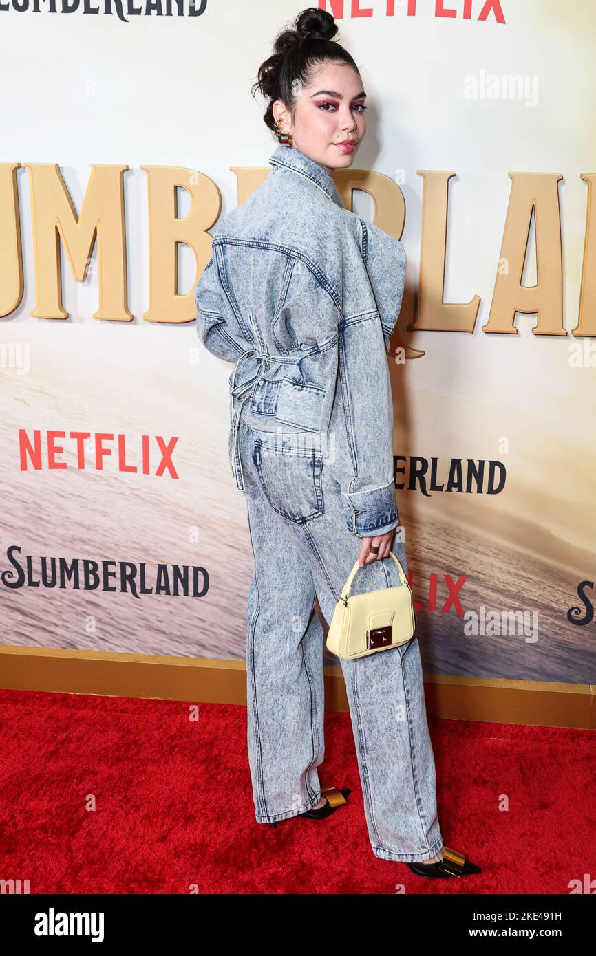 CENTURY CITY, LOS ANGELES, CALIFORNIA, USA - NOVEMBER 09: American actress and singer Auli'i Cravalho arrives at the Los Angeles Premiere Of Netflix's 'Slumberland' held at AMC Century City 15 at Westfield Century City on November 9, 2022 in Century City, Los Angeles, California, United States. (Photo by Xavier Collin/Image Press Agency) Stock Photo