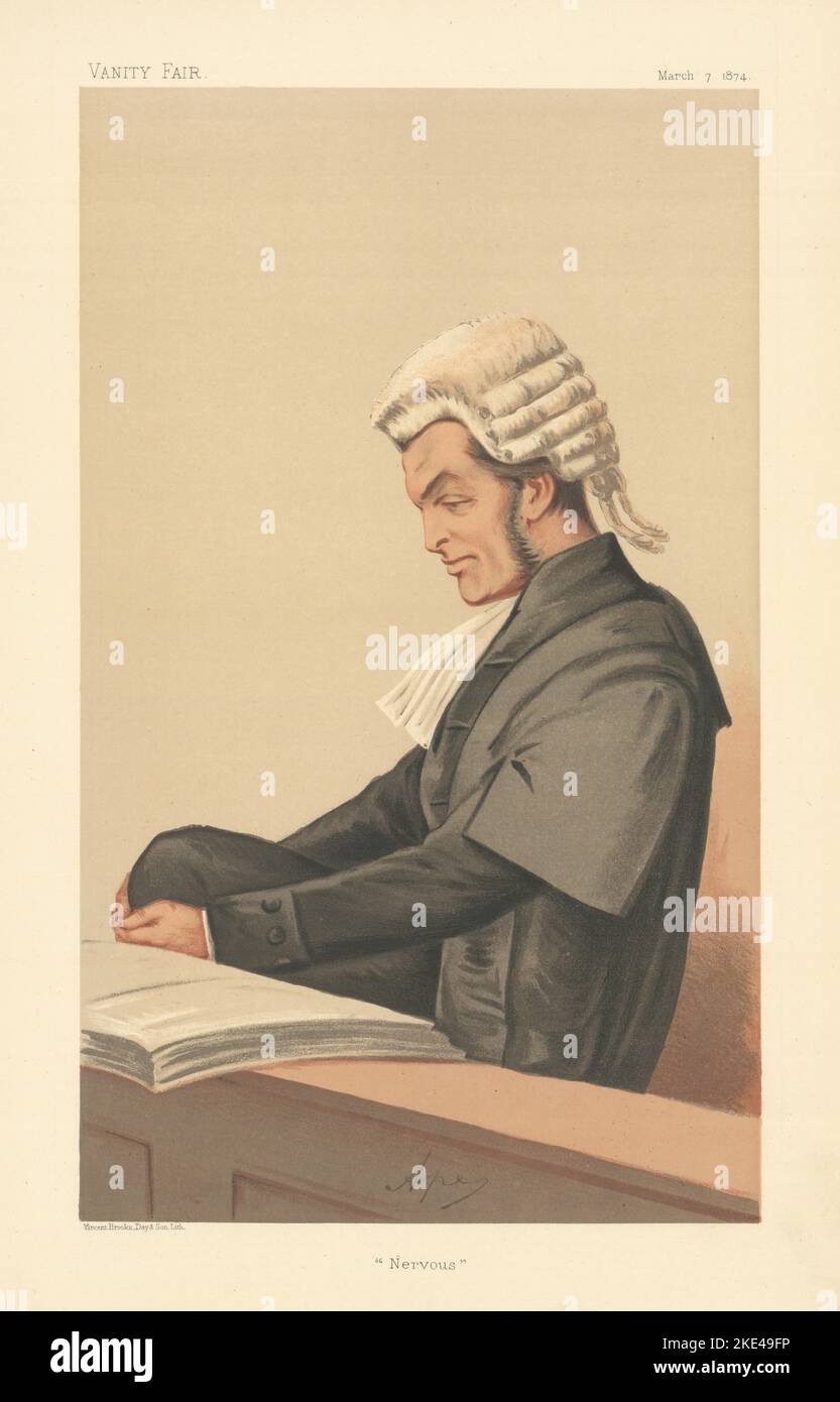VANITY FAIR SPY CARTOON Sir Henry James 'Nervous' Law. By Ape 1874 old print Stock Photo