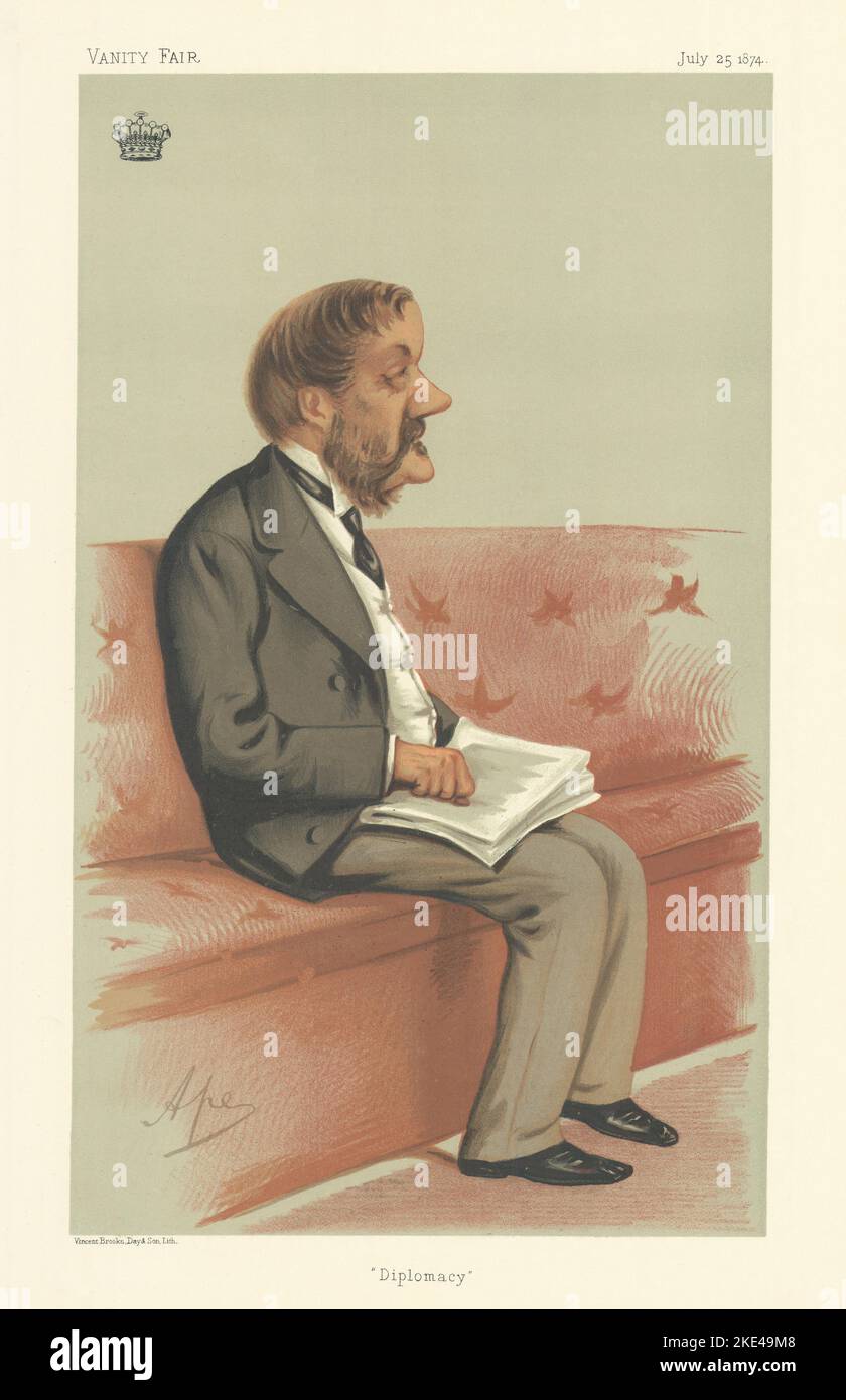 VANITY FAIR SPY CARTOON James, Earl of Malmesbury 'Diplomacy' Wilts. Ape 1874 Stock Photo