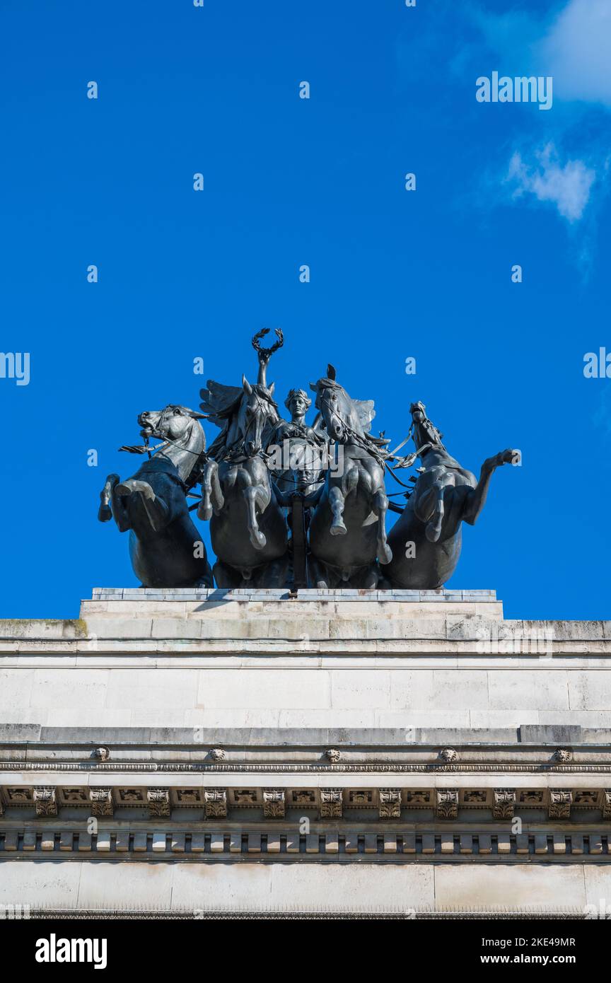 Bronze sculpture atop Wellington Arch, depicting the Angel of Peace on
