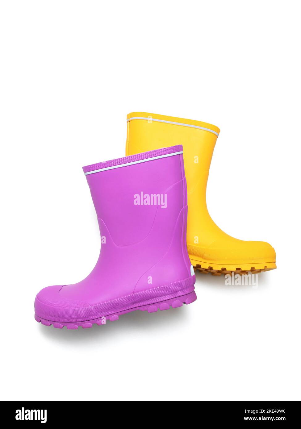 Yellow rubber boots isolated on white Stock Photo