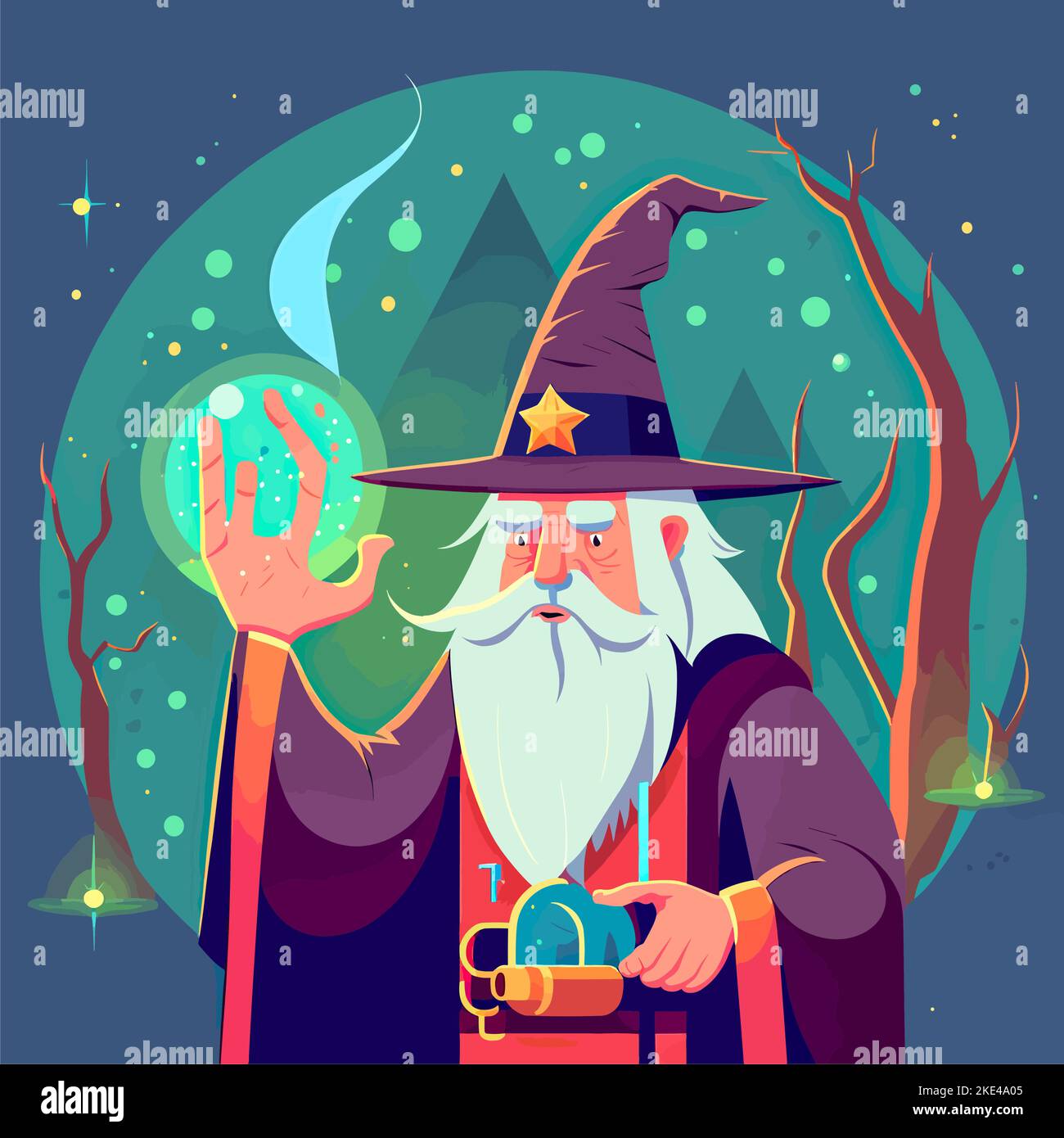 A colourful illustration of a wizard casting a tree spell Stock Vector Image & Art Alamy