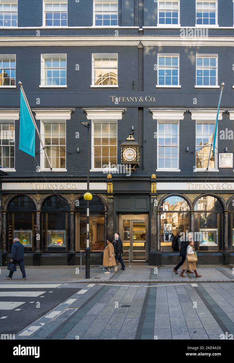 Exterior of Tiffany & Co. store on Old Bond Street, a high-end American ...