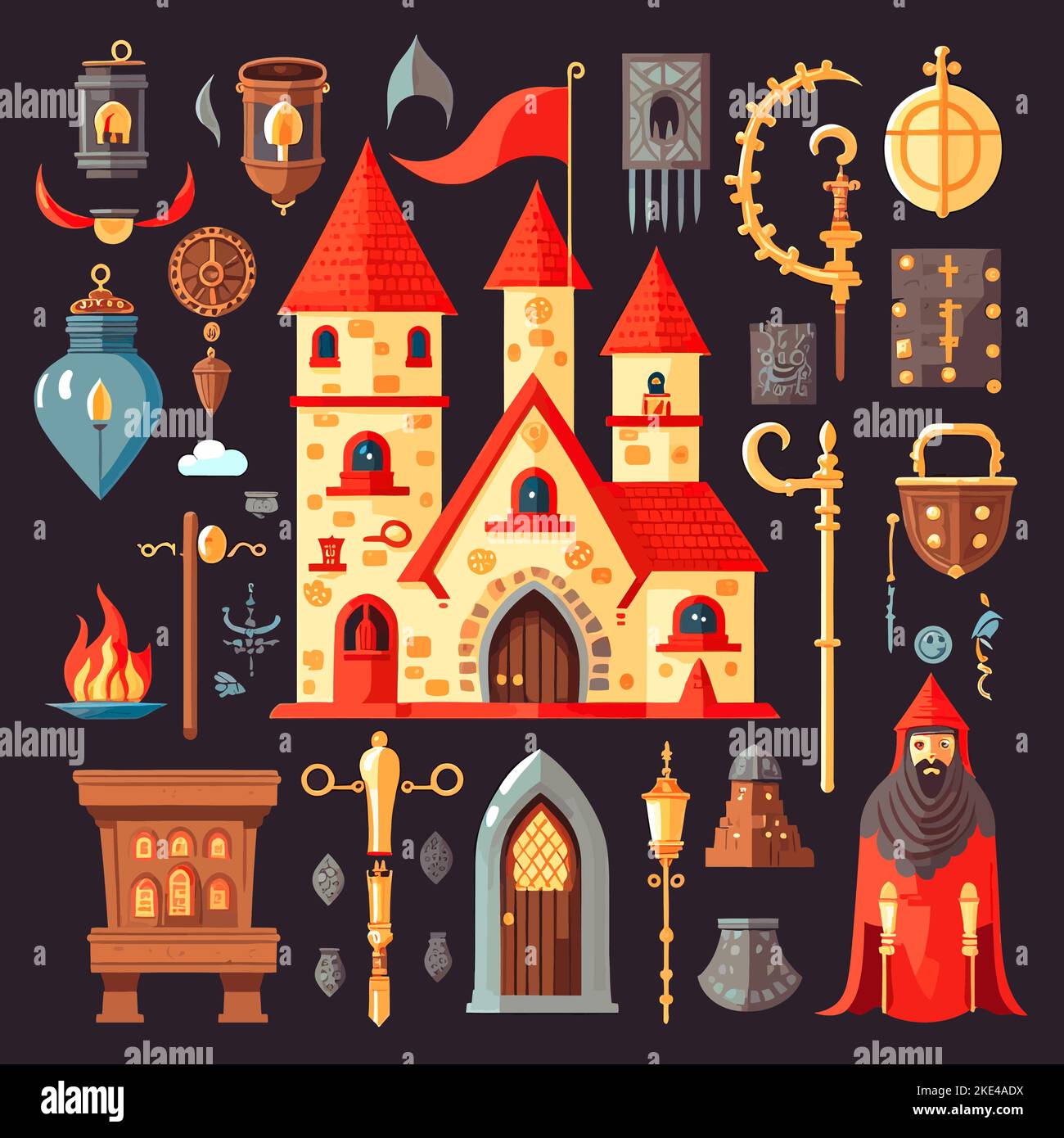 A colourful illustration of a set of medieval symbols Stock Vector ...