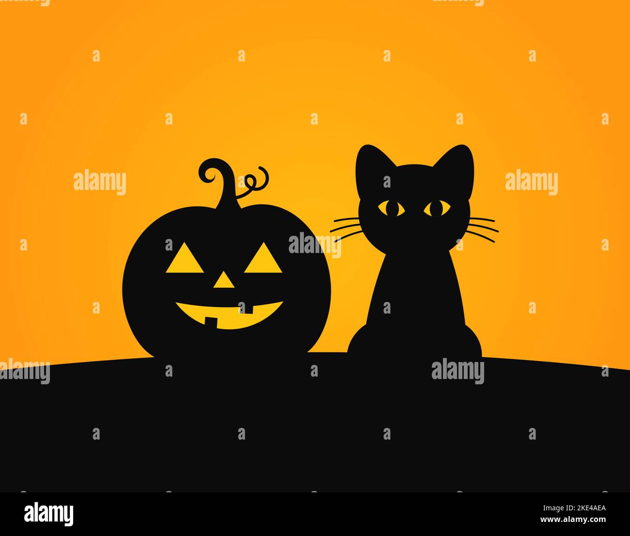 Black cat and pumpkin Halloween background. Vector illustration Stock ...