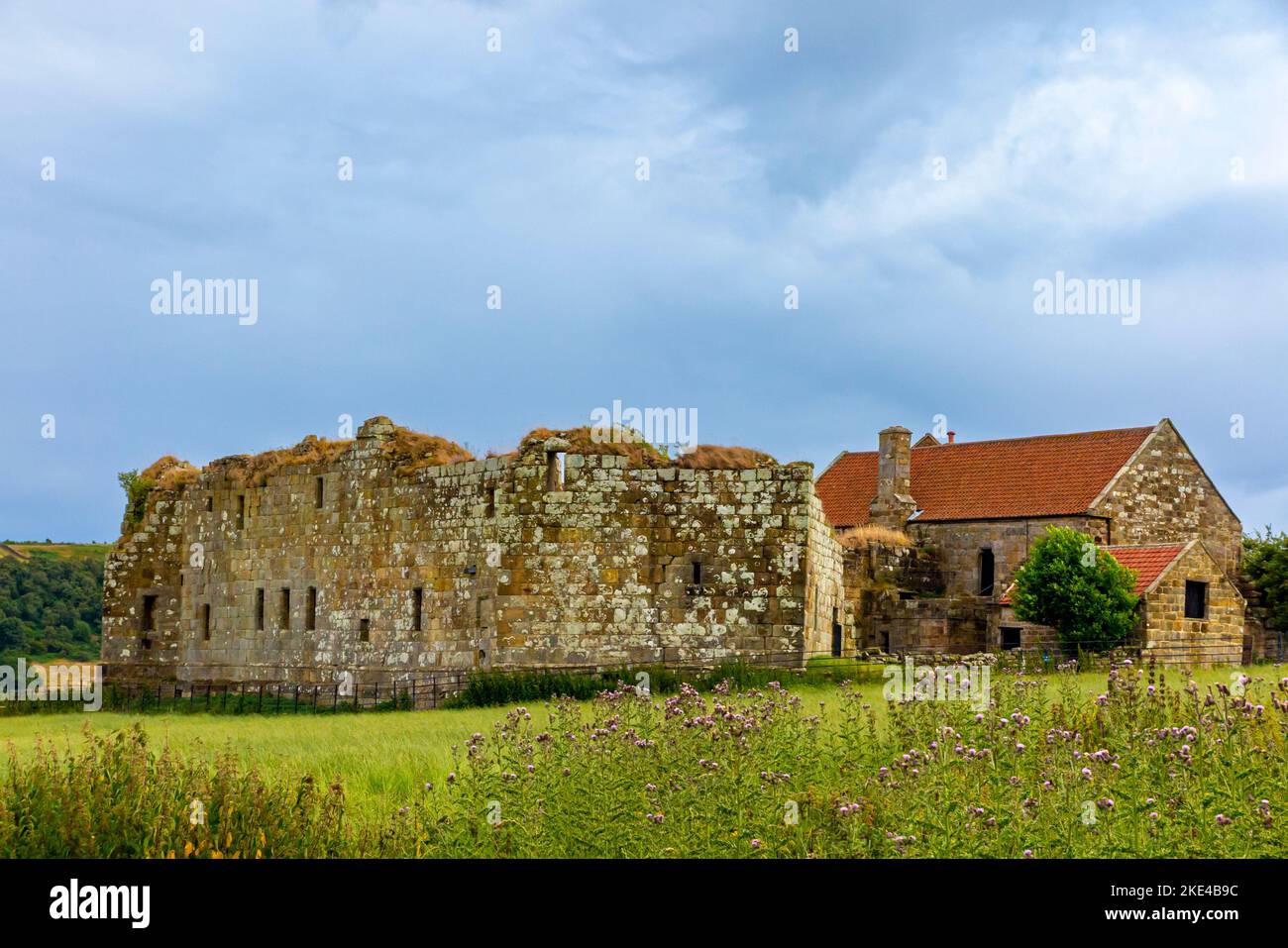 Danby Castle a fourteenth century castle overlooking the Esk Valley in the North York Moors National Park in northern England UK. Stock Photo