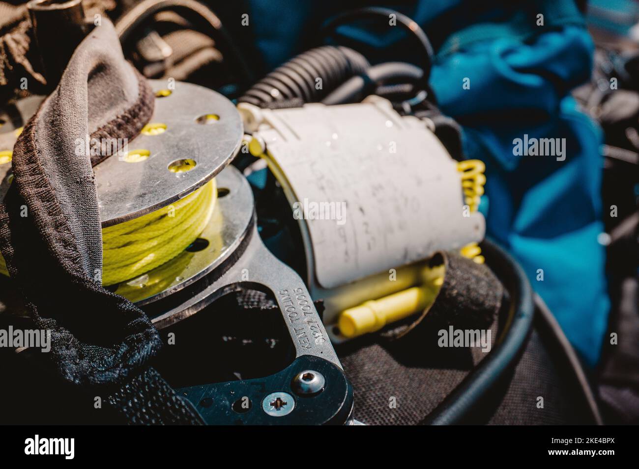 A closeup shot of a part of the scuba diving set, self-contained underwater breathing apparatus Stock Photo