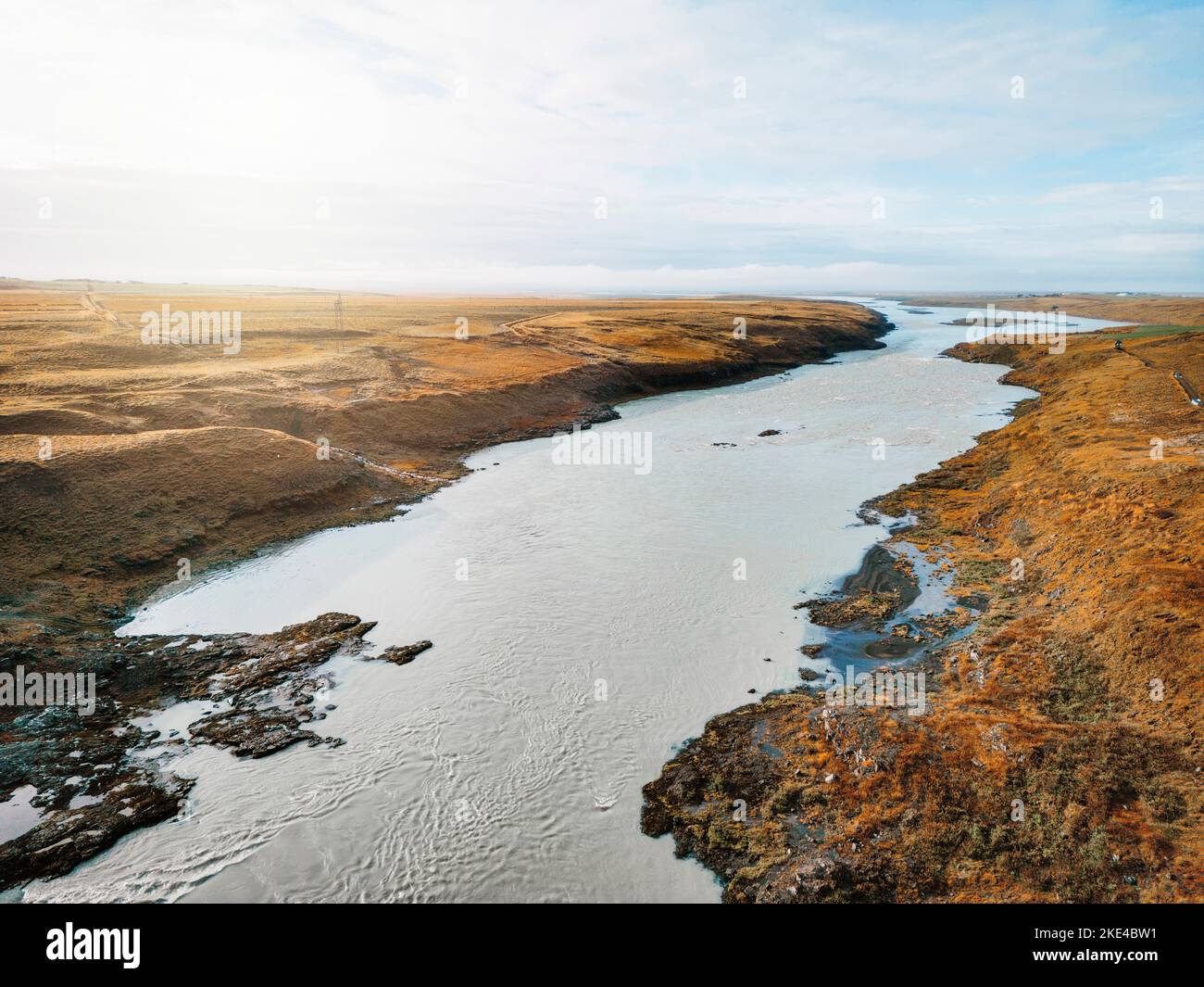 Ice blue glacier River in Iceland frome above Stock Photo