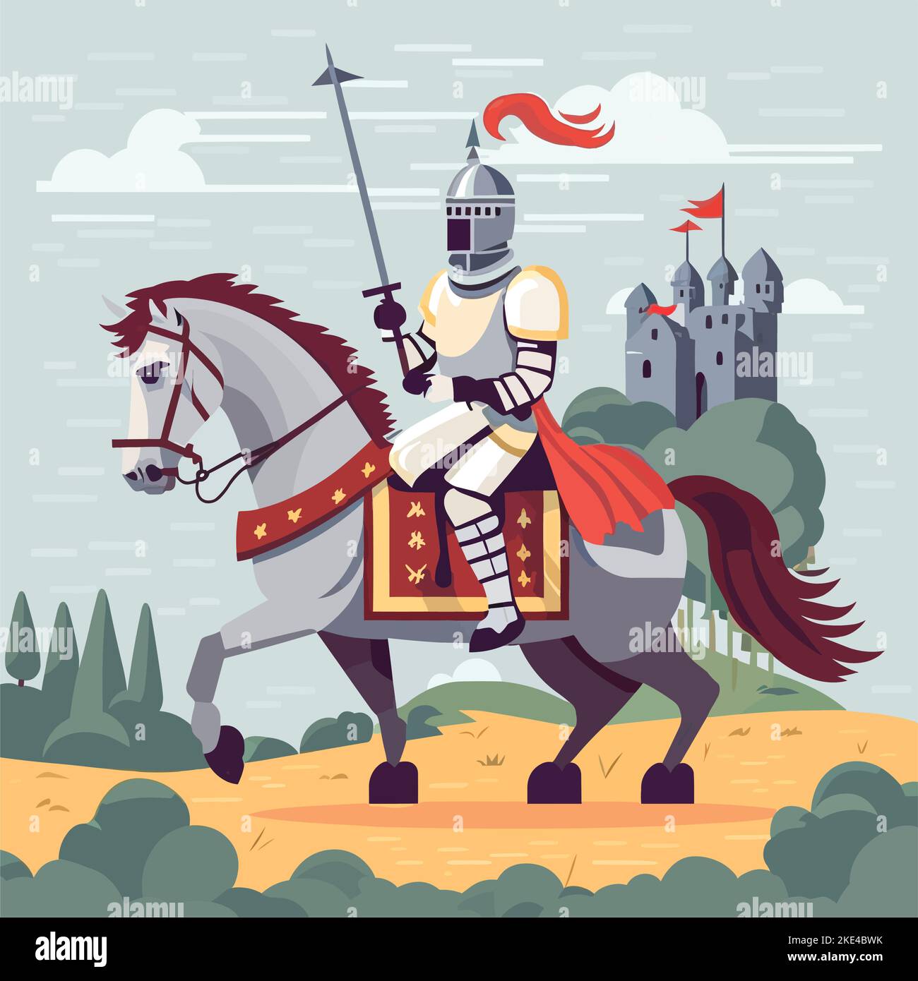 Medieval Castle Knight On A Horse Stock Vector Images Alamy